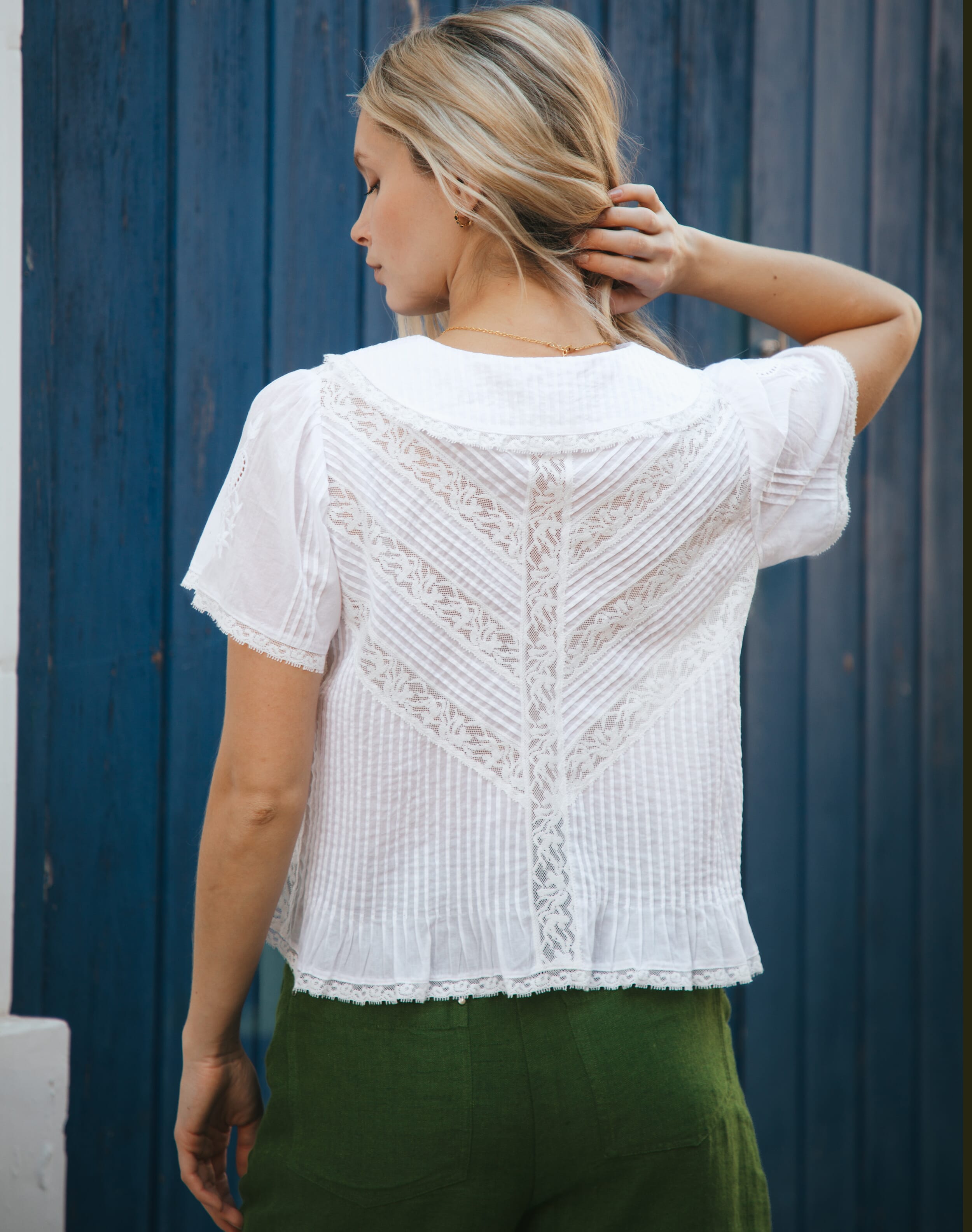 Organic Cotton Lace Trim Blouse