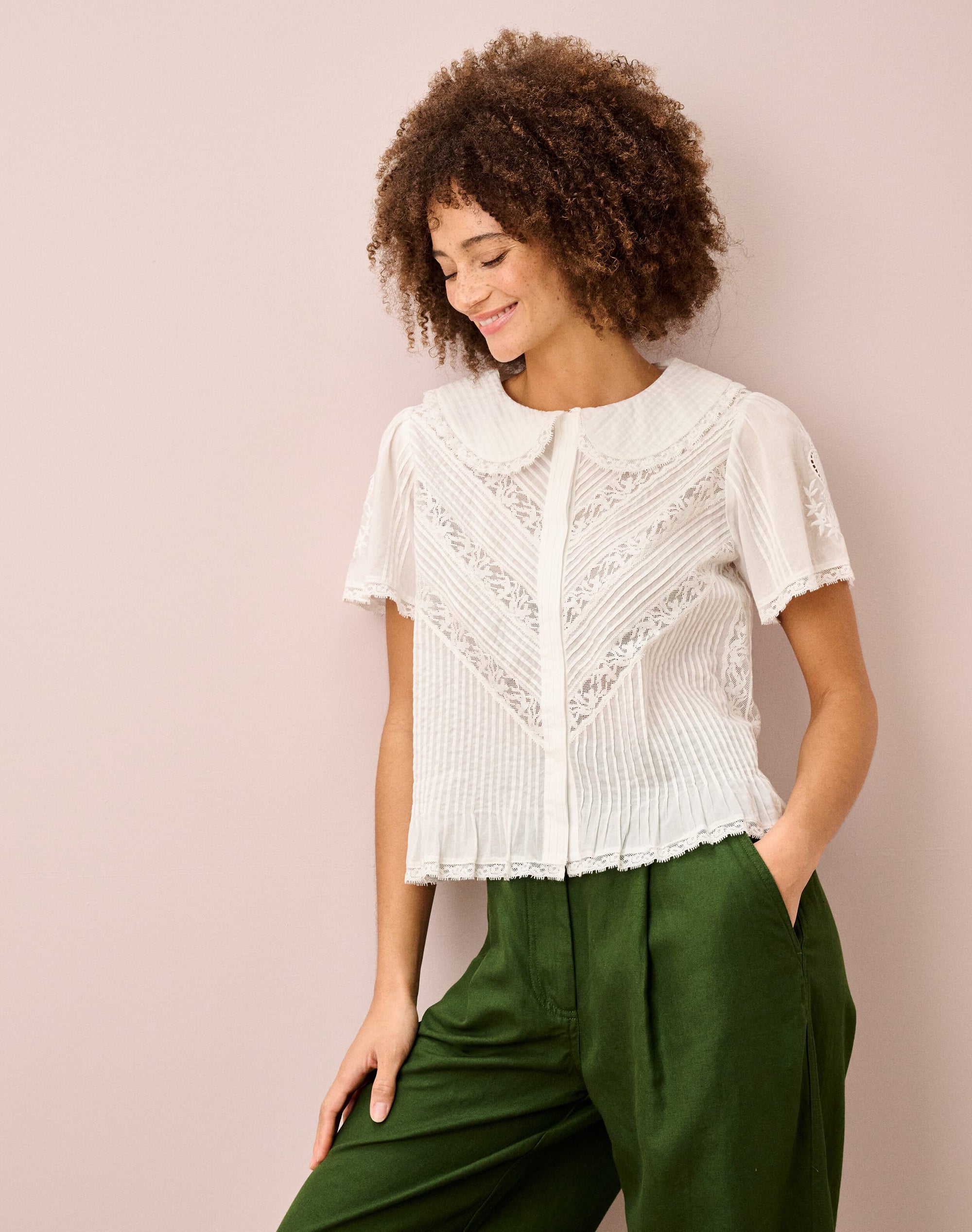 Organic Cotton Lace Trim Blouse