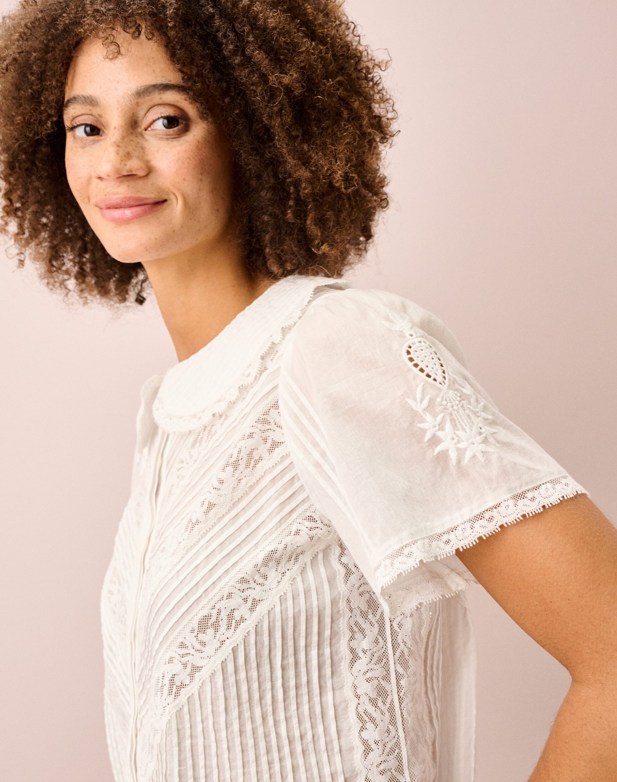 Organic Cotton Lace Trim Blouse