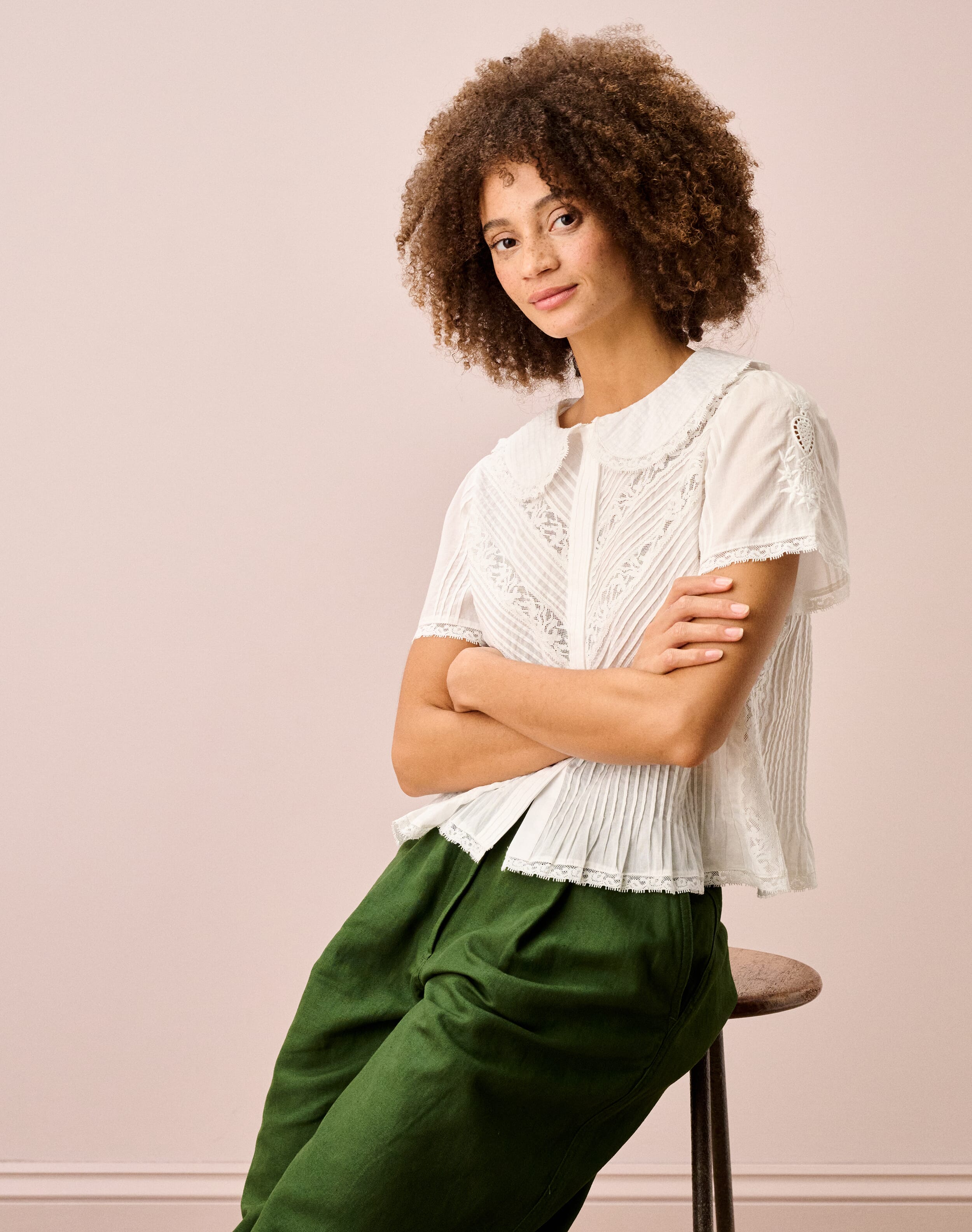 Organic Cotton Lace Trim Blouse