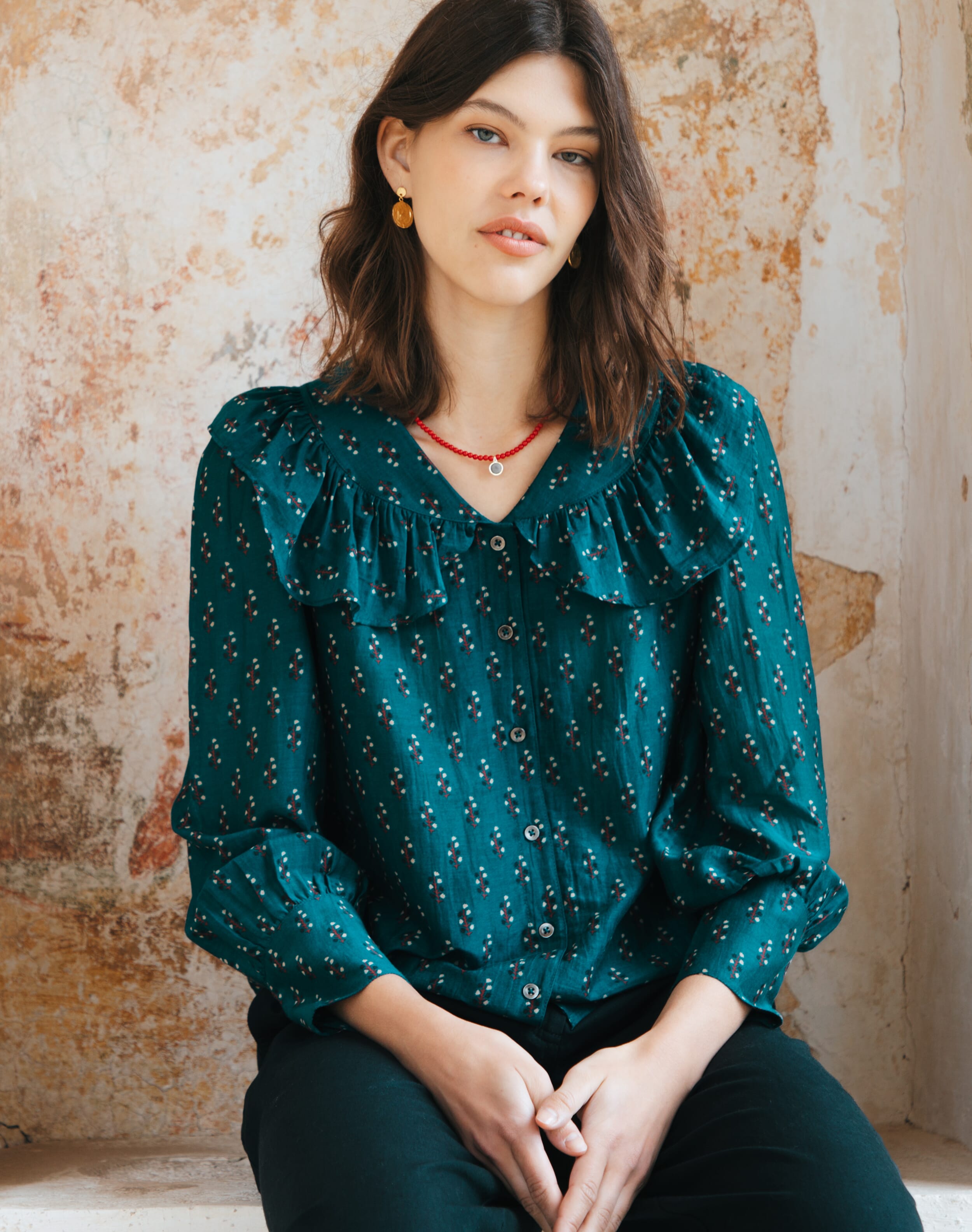 Silk Cotton Motif Print Blouse