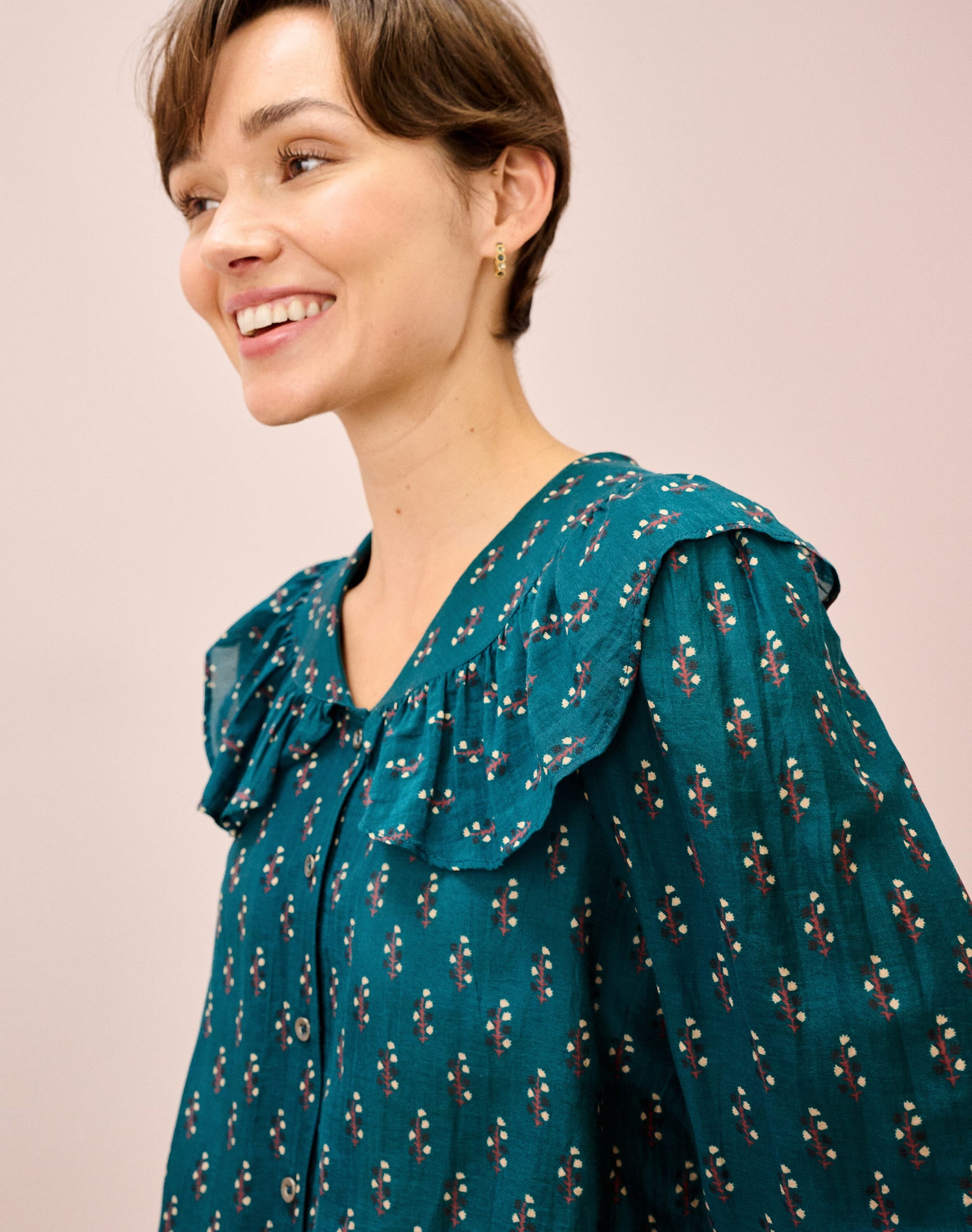 Silk Cotton Motif Print Blouse
