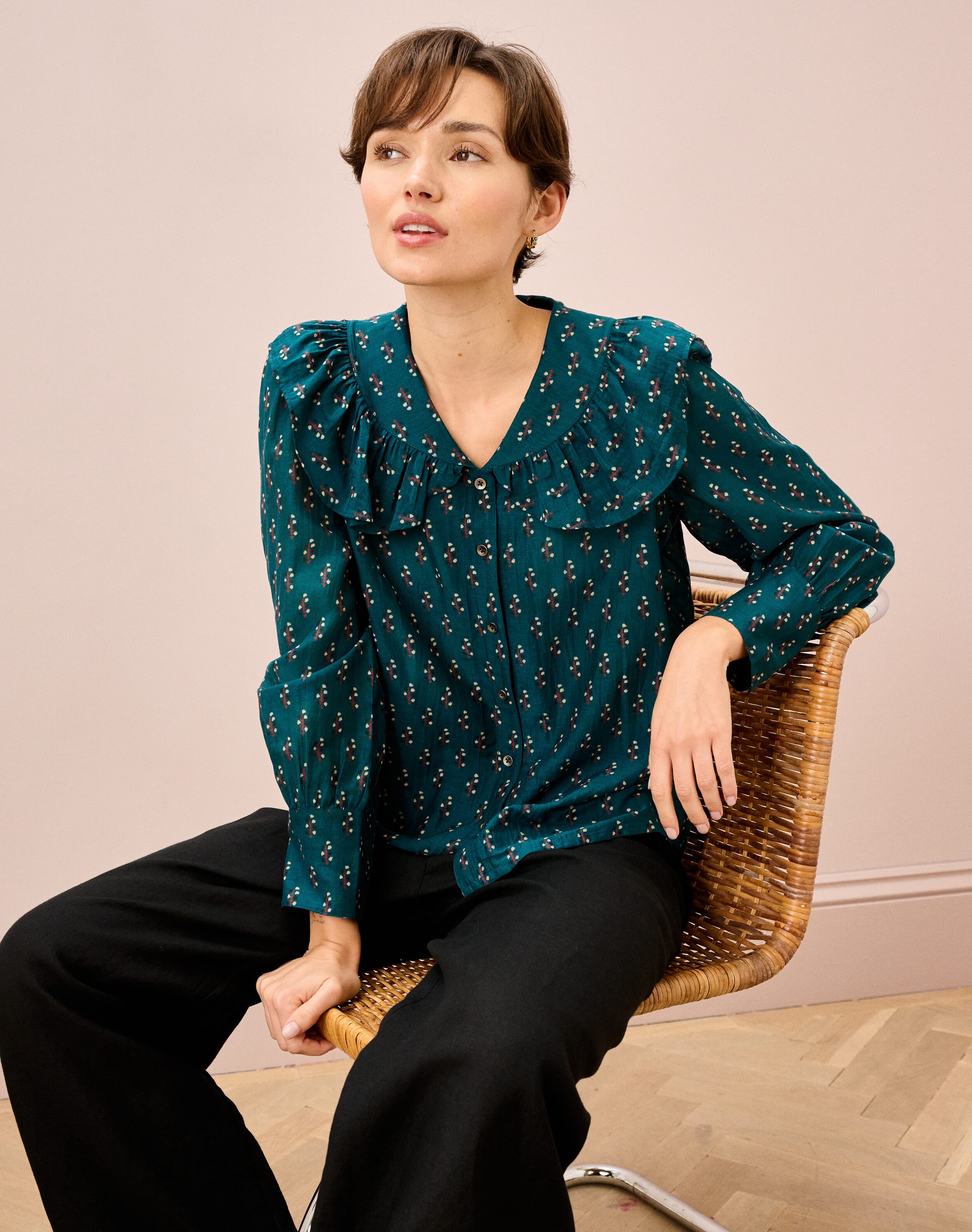 Silk Cotton Motif Print Blouse