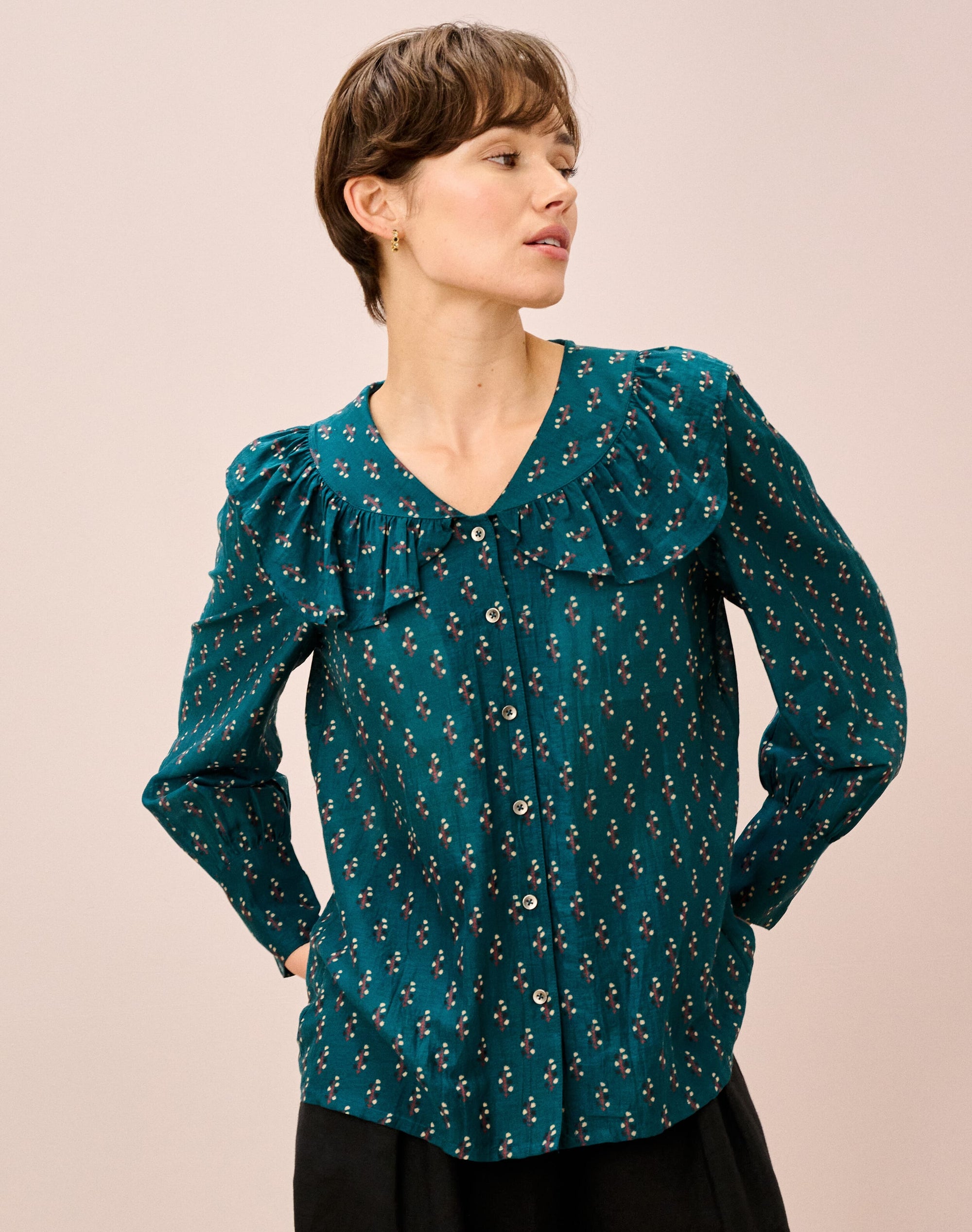Silk Cotton Motif Print Blouse
