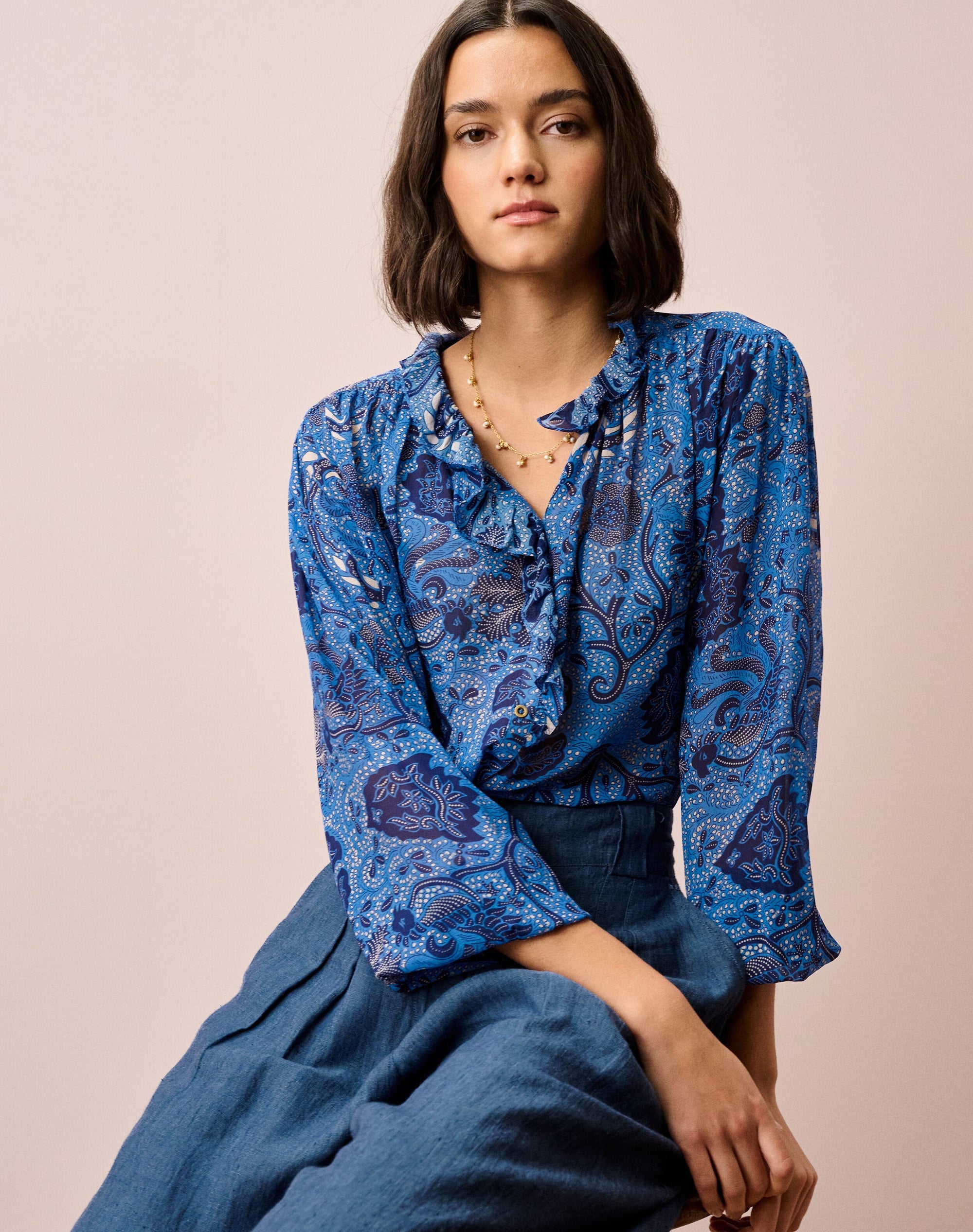 Silk Frill Front Blouse