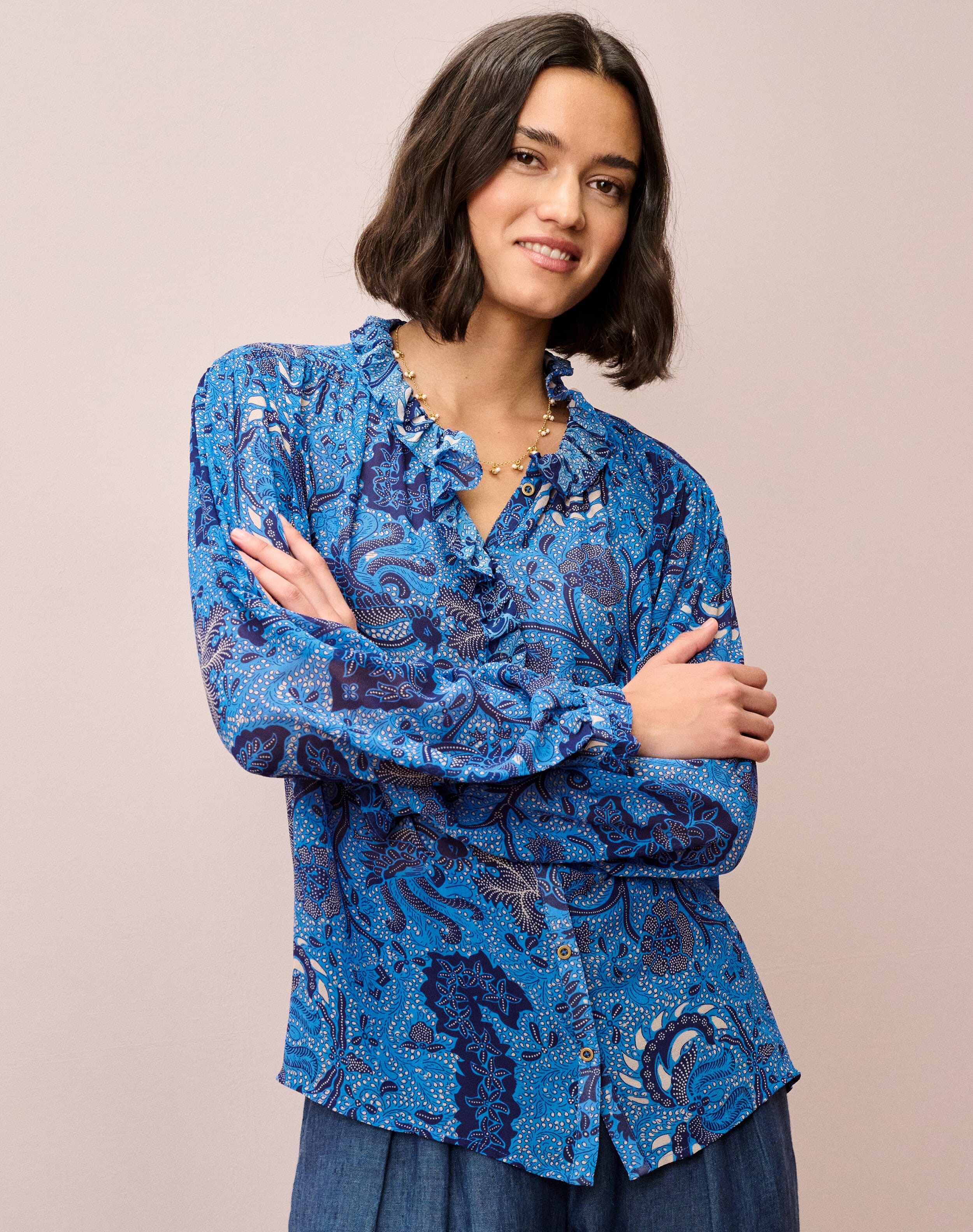 Silk Frill Front Blouse