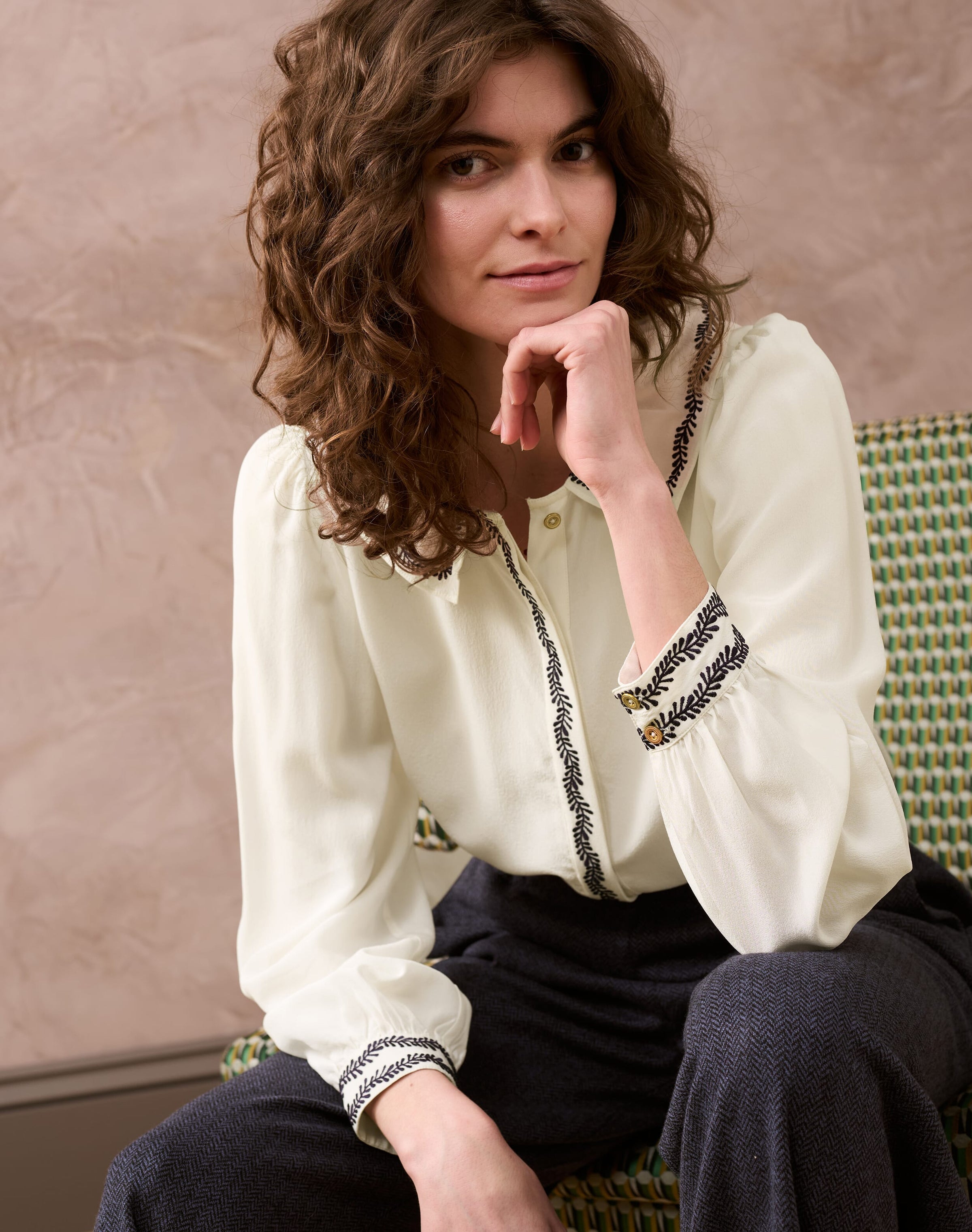 Silk Crepe De Chine Embroidered Blouse