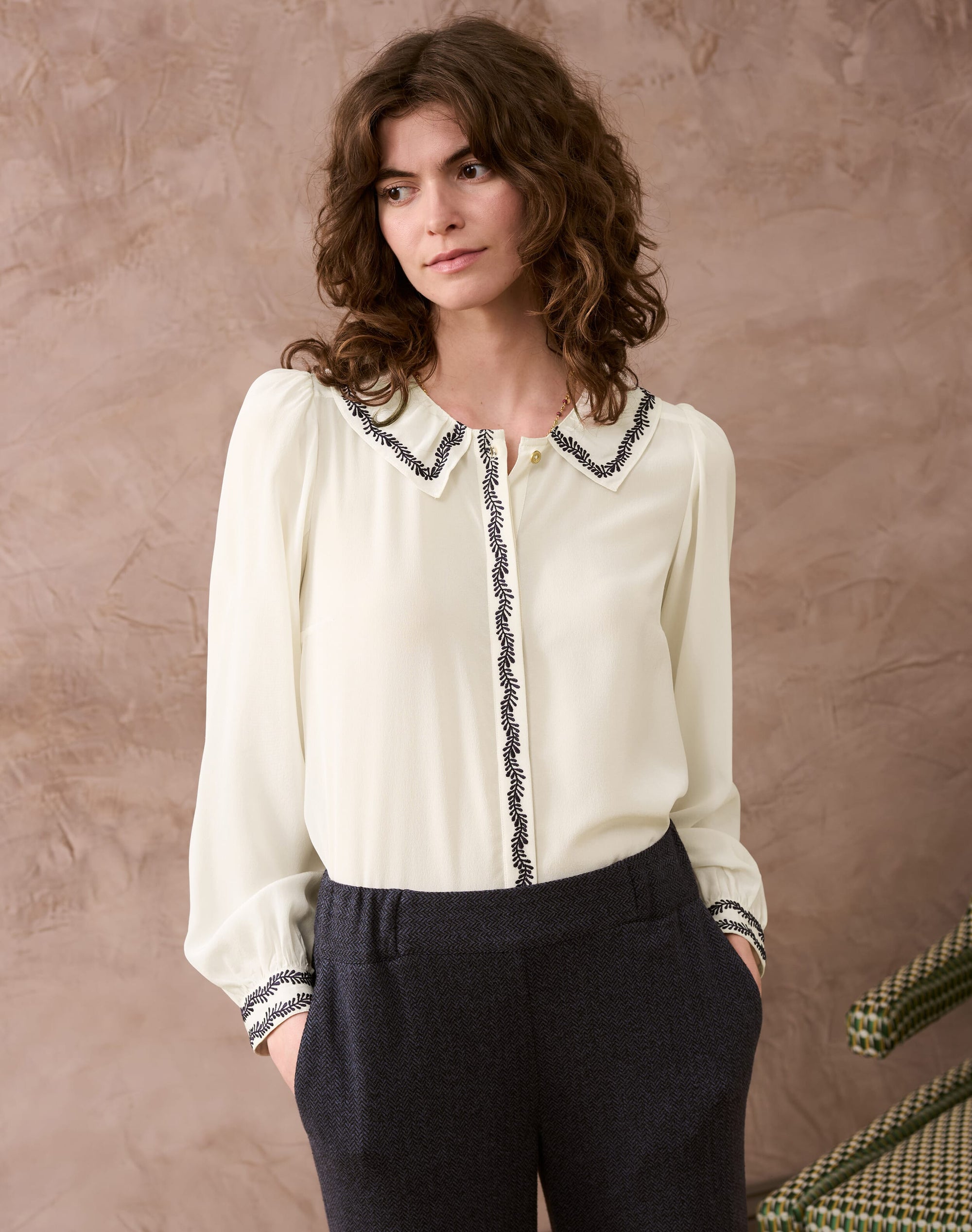 Silk Crepe De Chine Embroidered Blouse