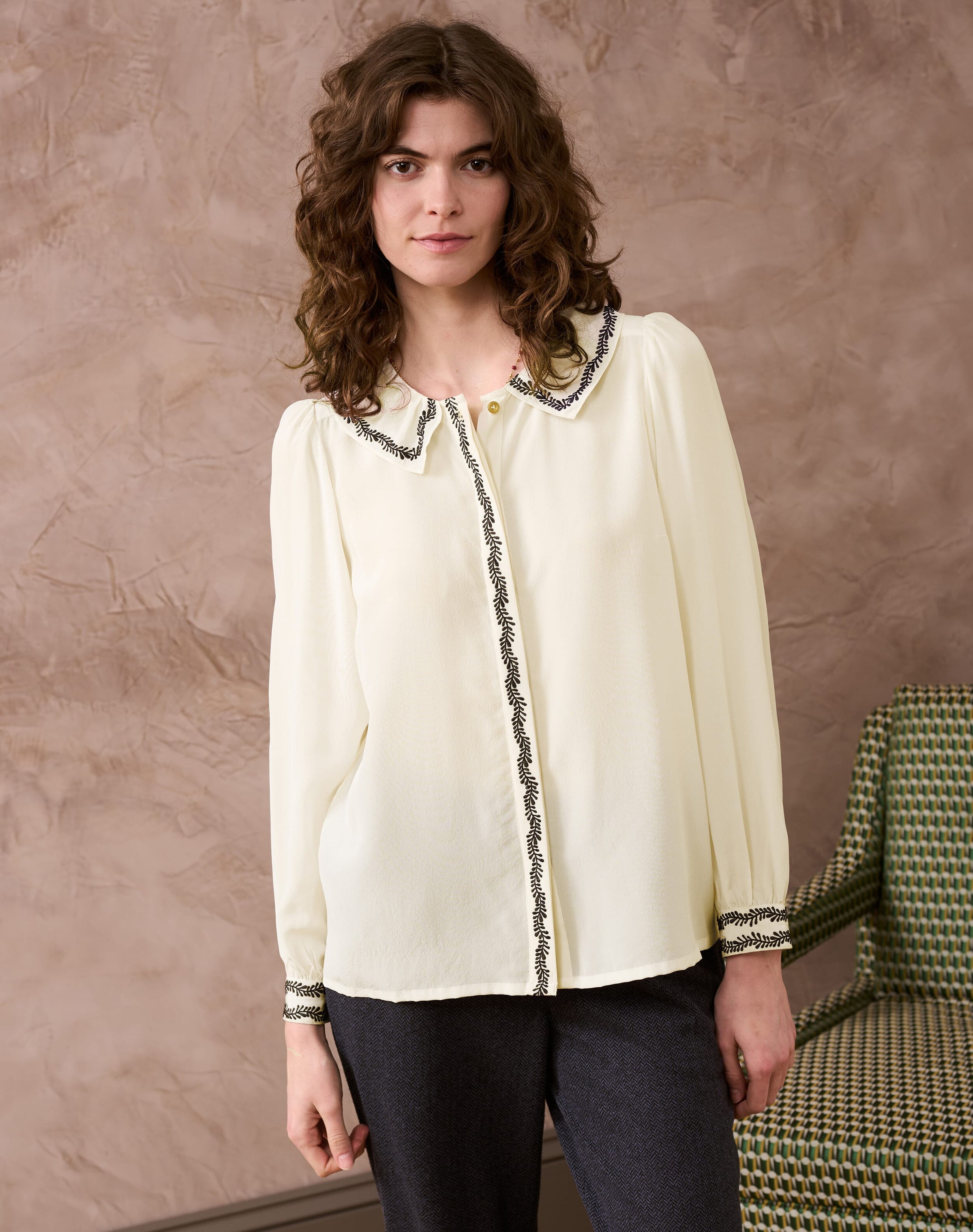 Silk Crepe De Chine Embroidered Blouse