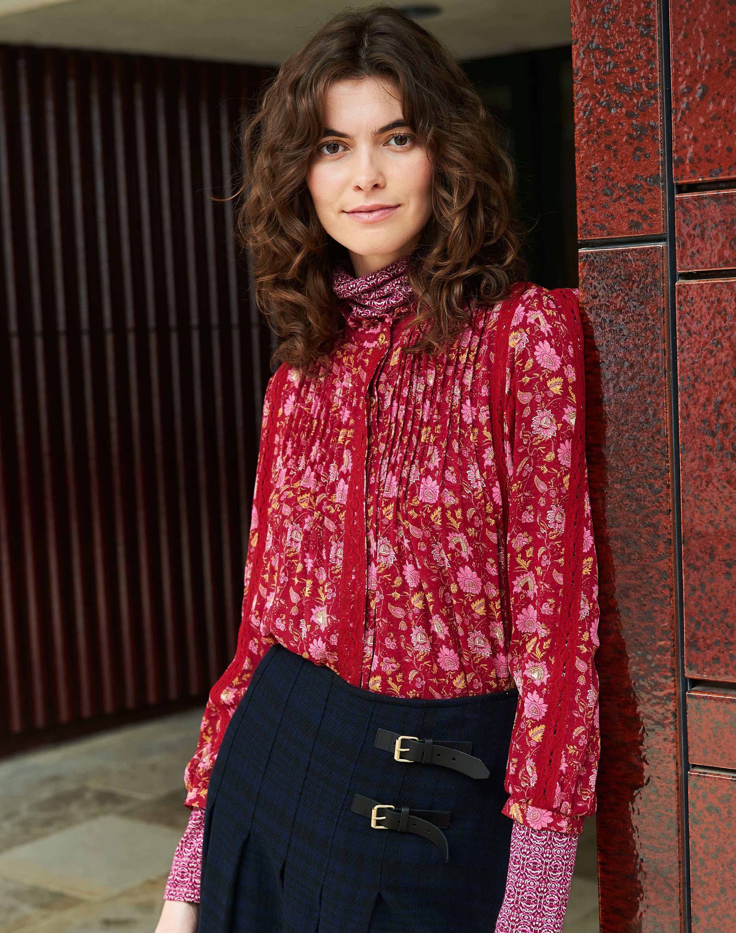 Silk Floral Block Print Shirt