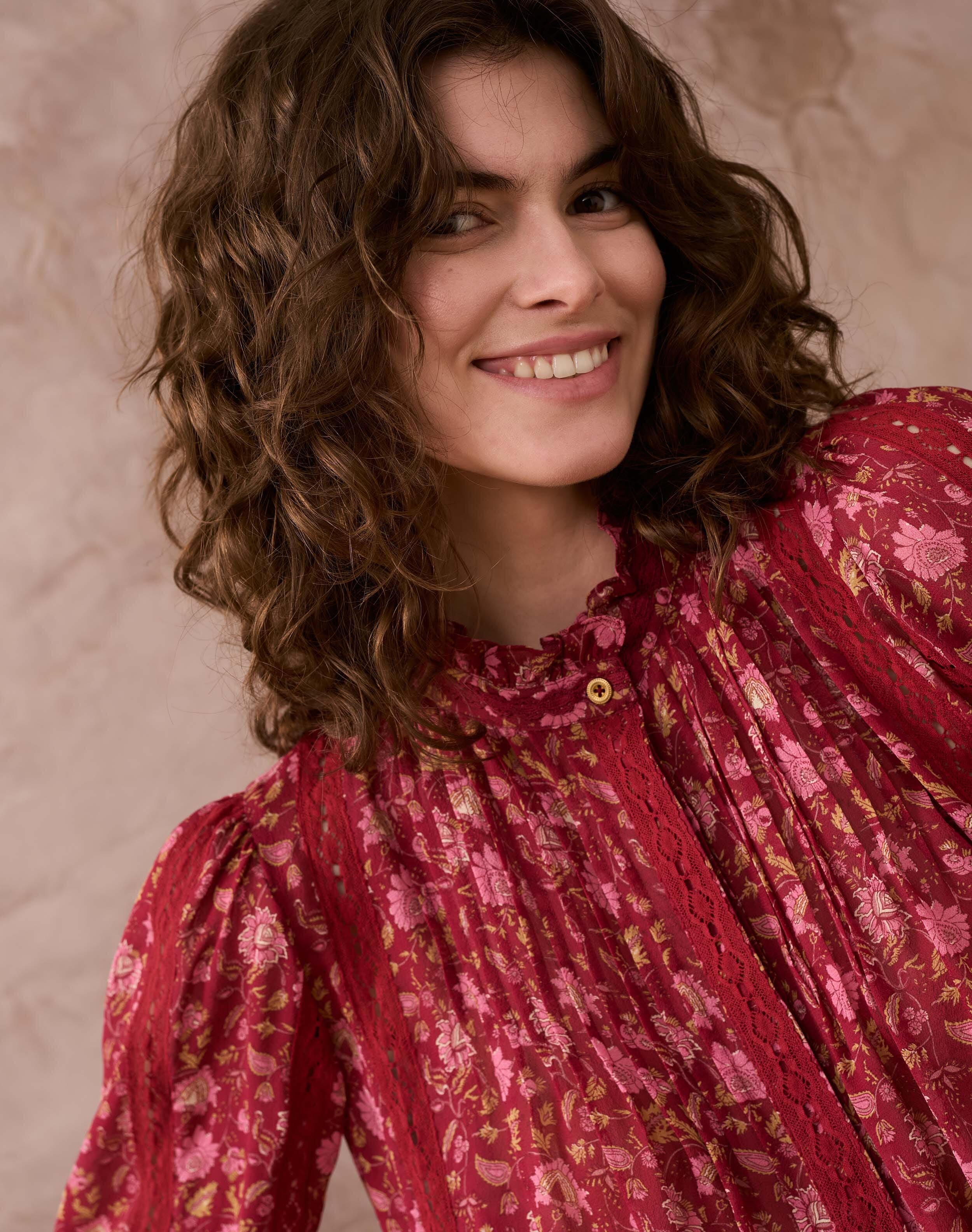 Silk Floral Block Print Shirt