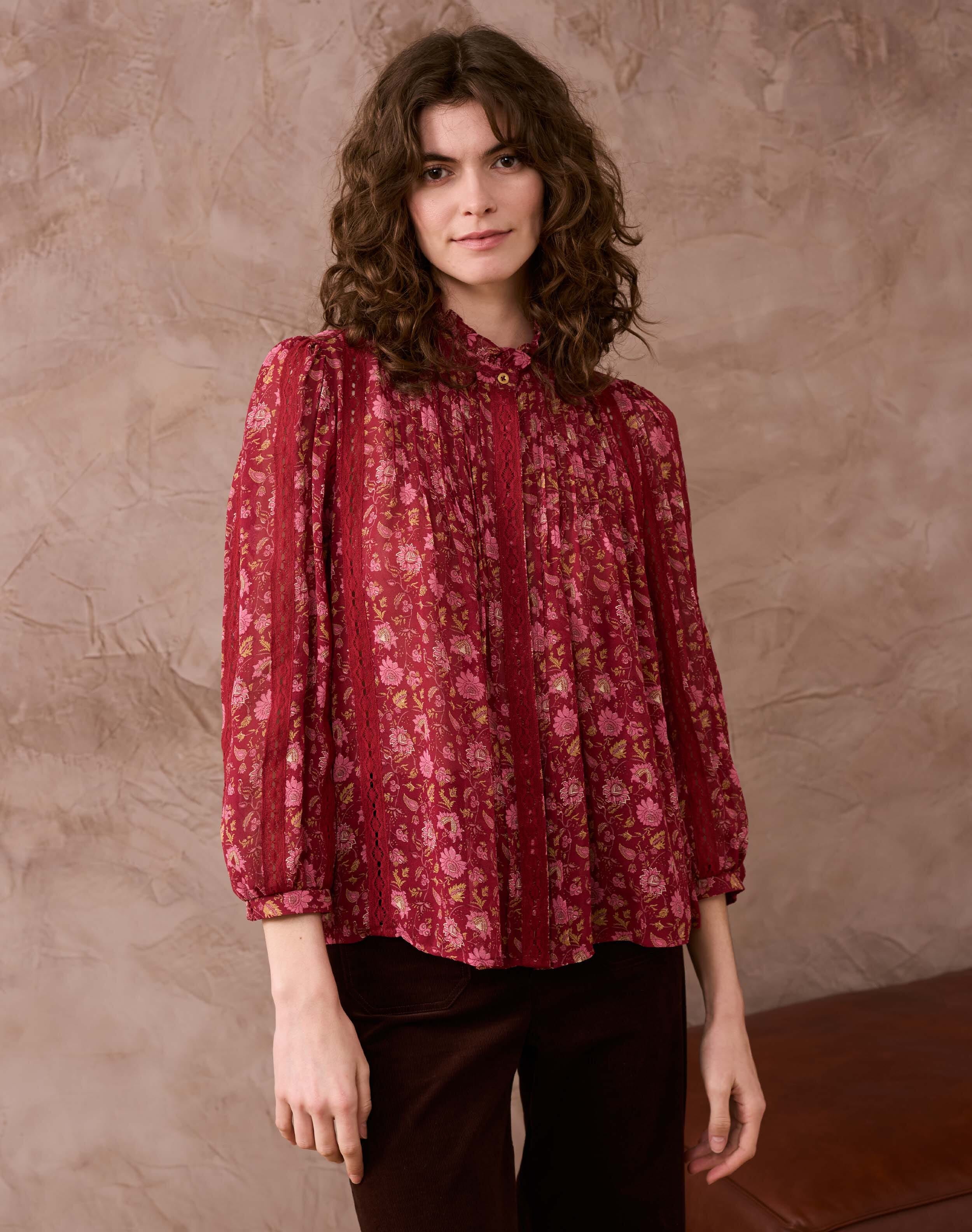 Silk Floral Block Print Shirt