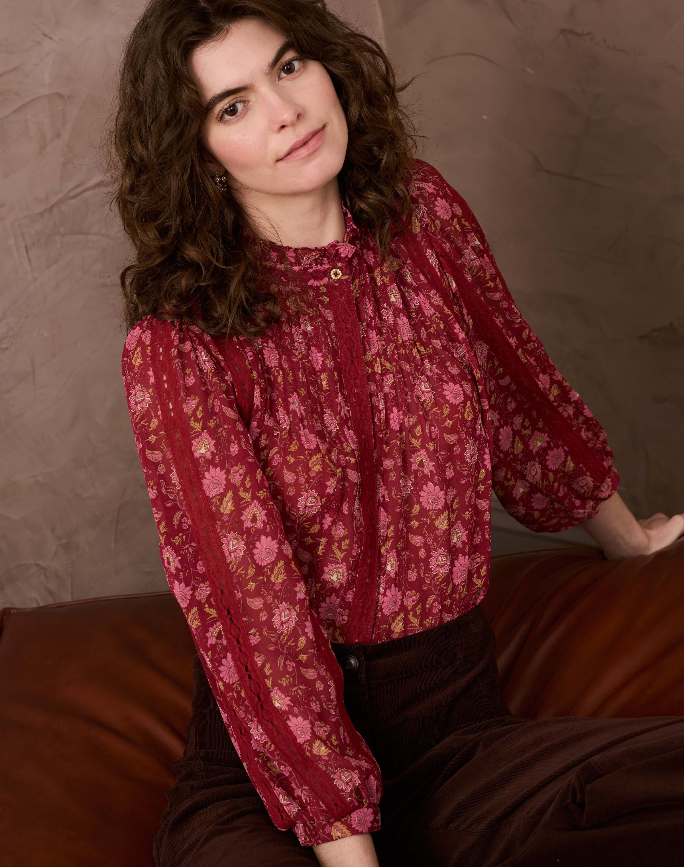 Silk Floral Block Print Shirt