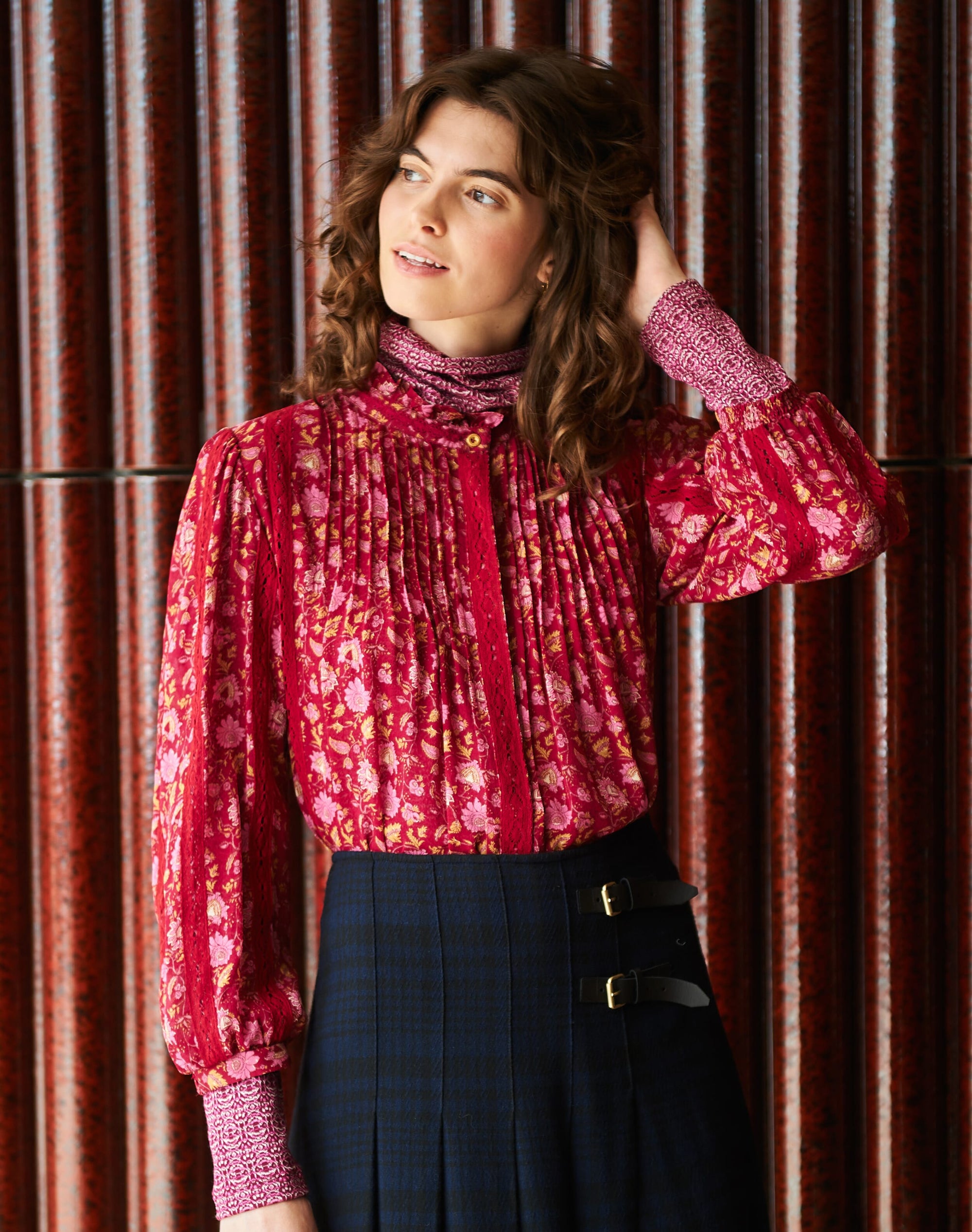 Silk Floral Block Print Shirt