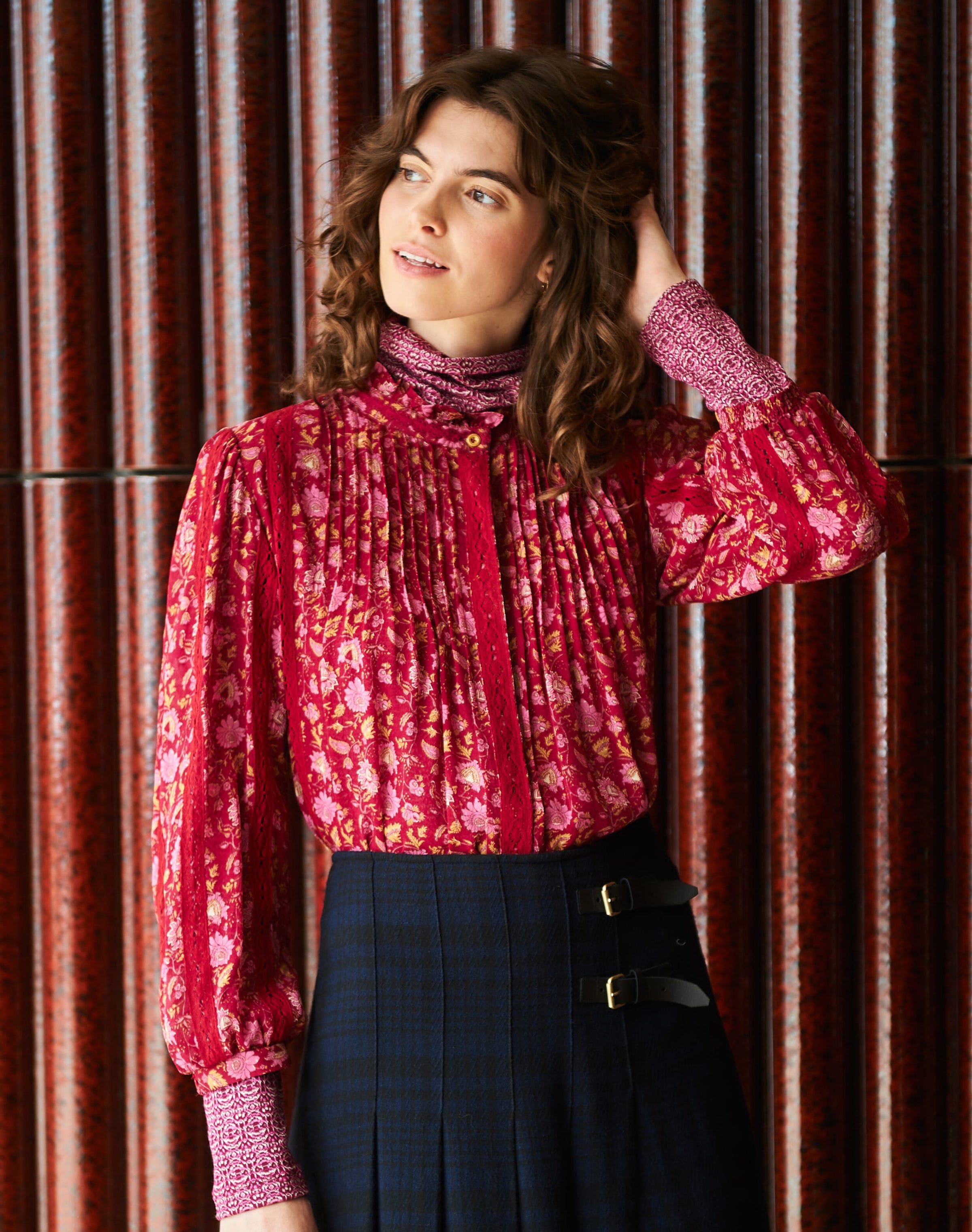 Silk Floral Block Print Shirt
