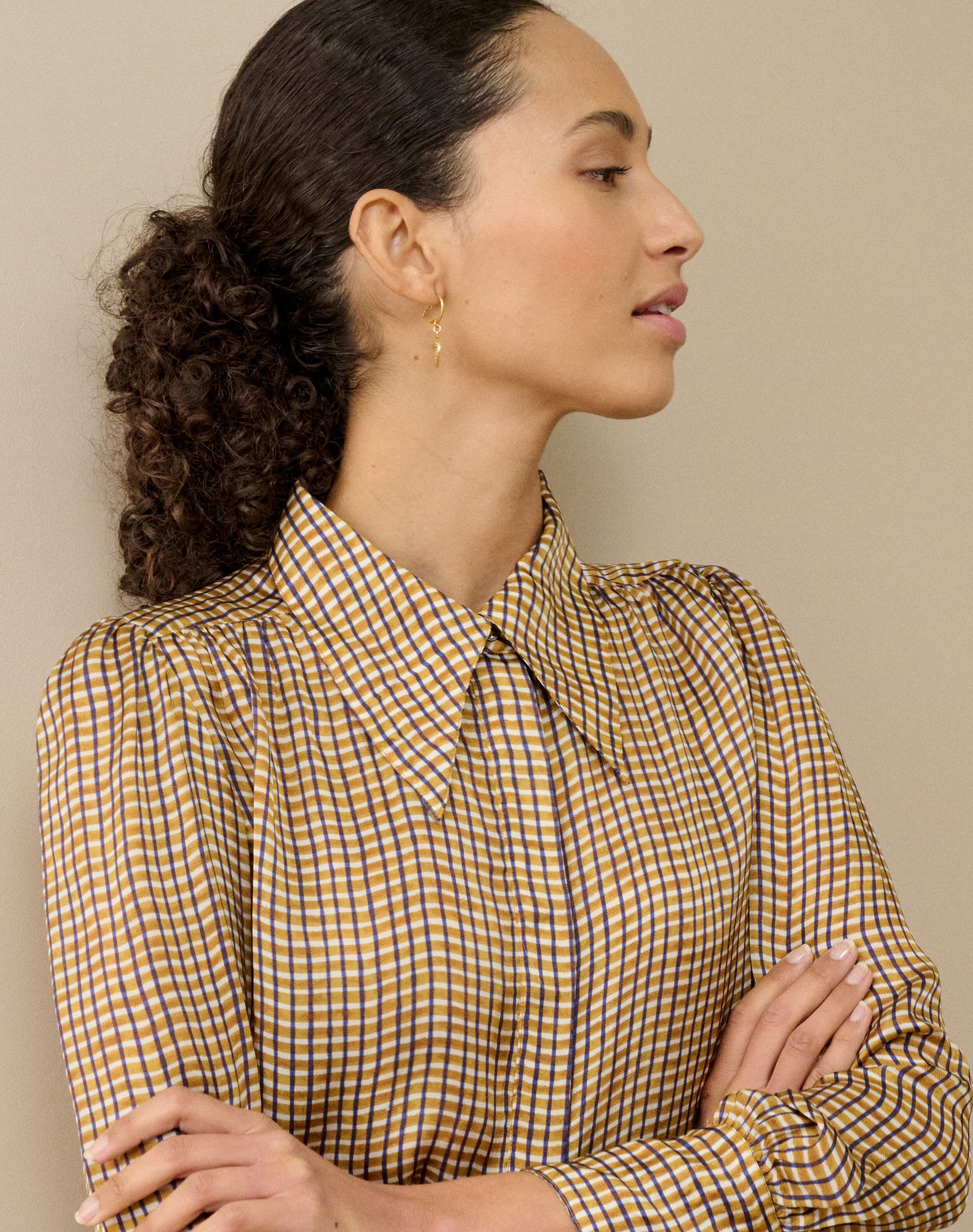 Graphic Check Dagger Collar Shirt