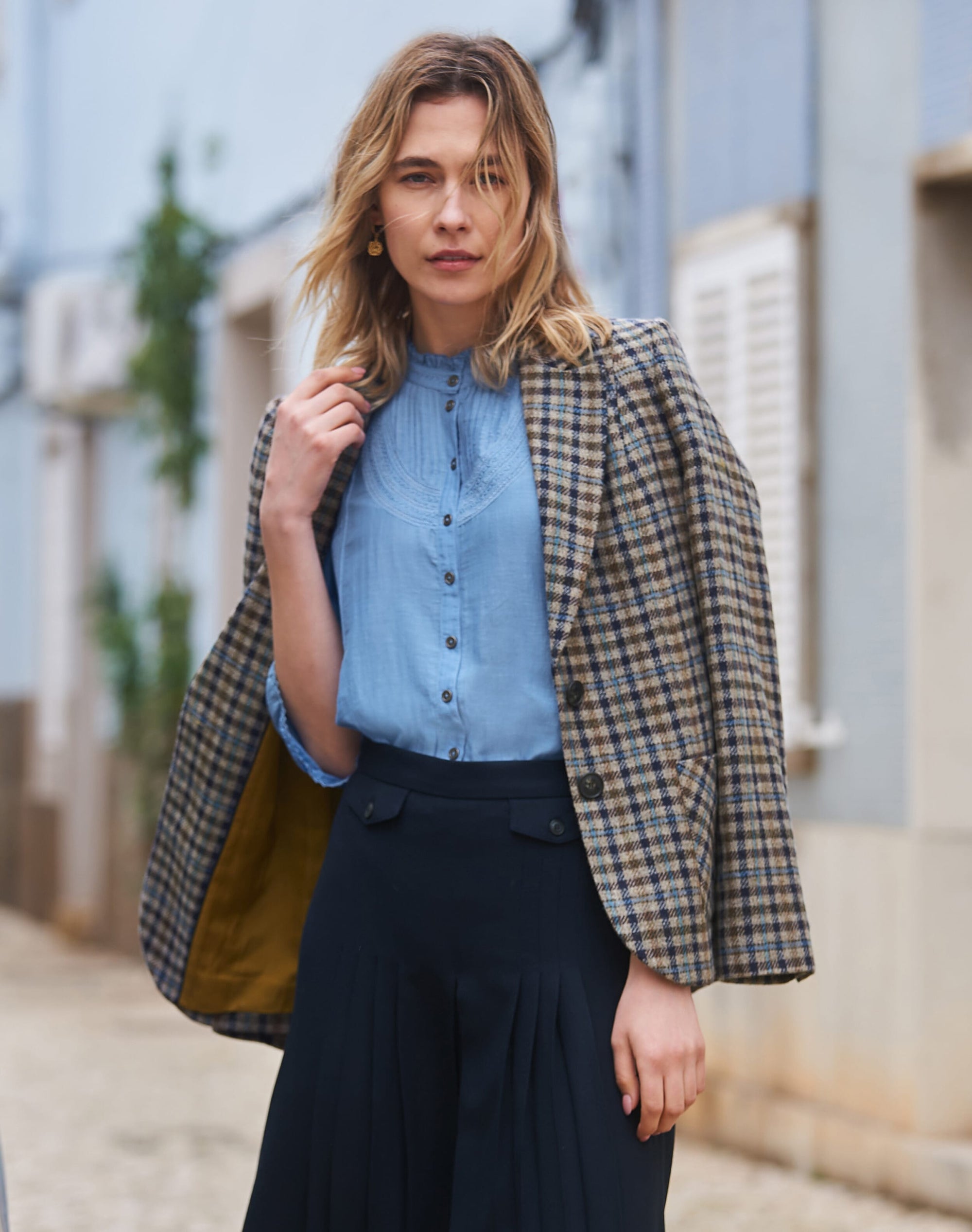 Silk Cotton Pintuck Blouse