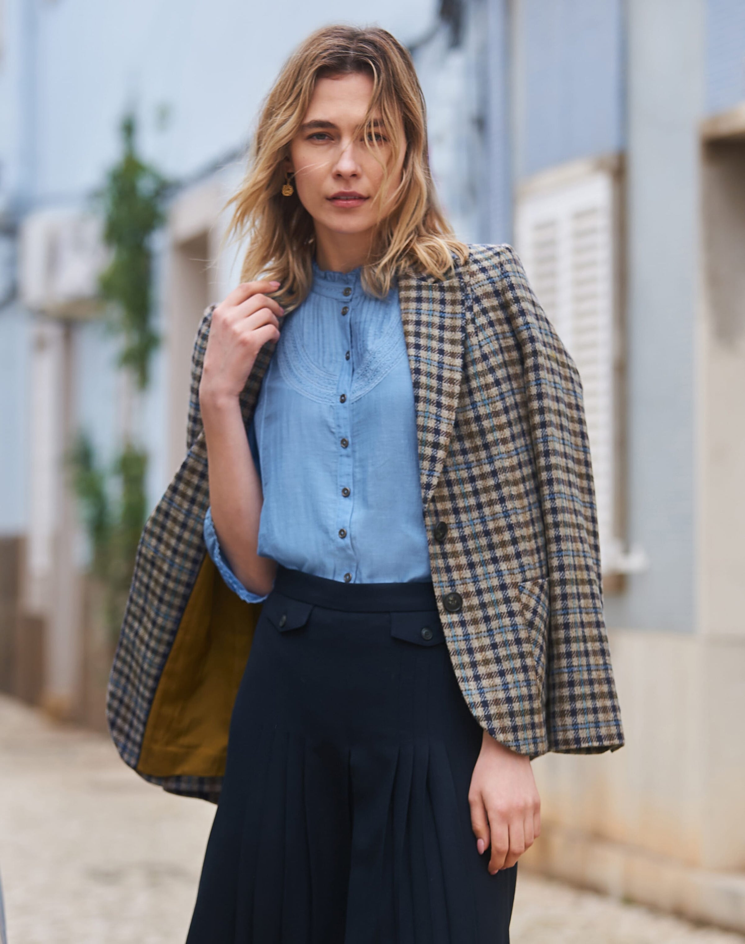 Silk Cotton Pintuck Blouse