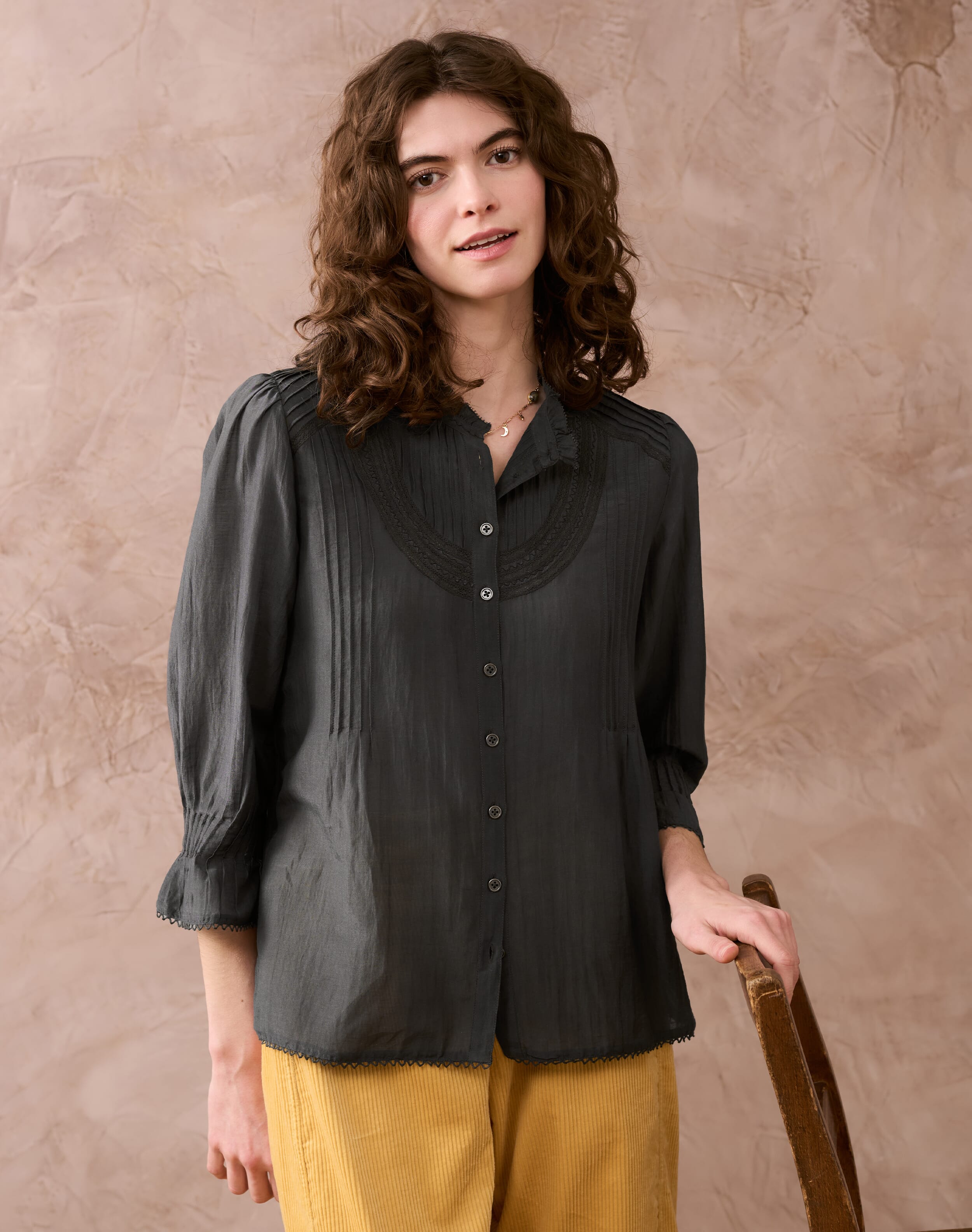 Silk Cotton Pintuck Blouse