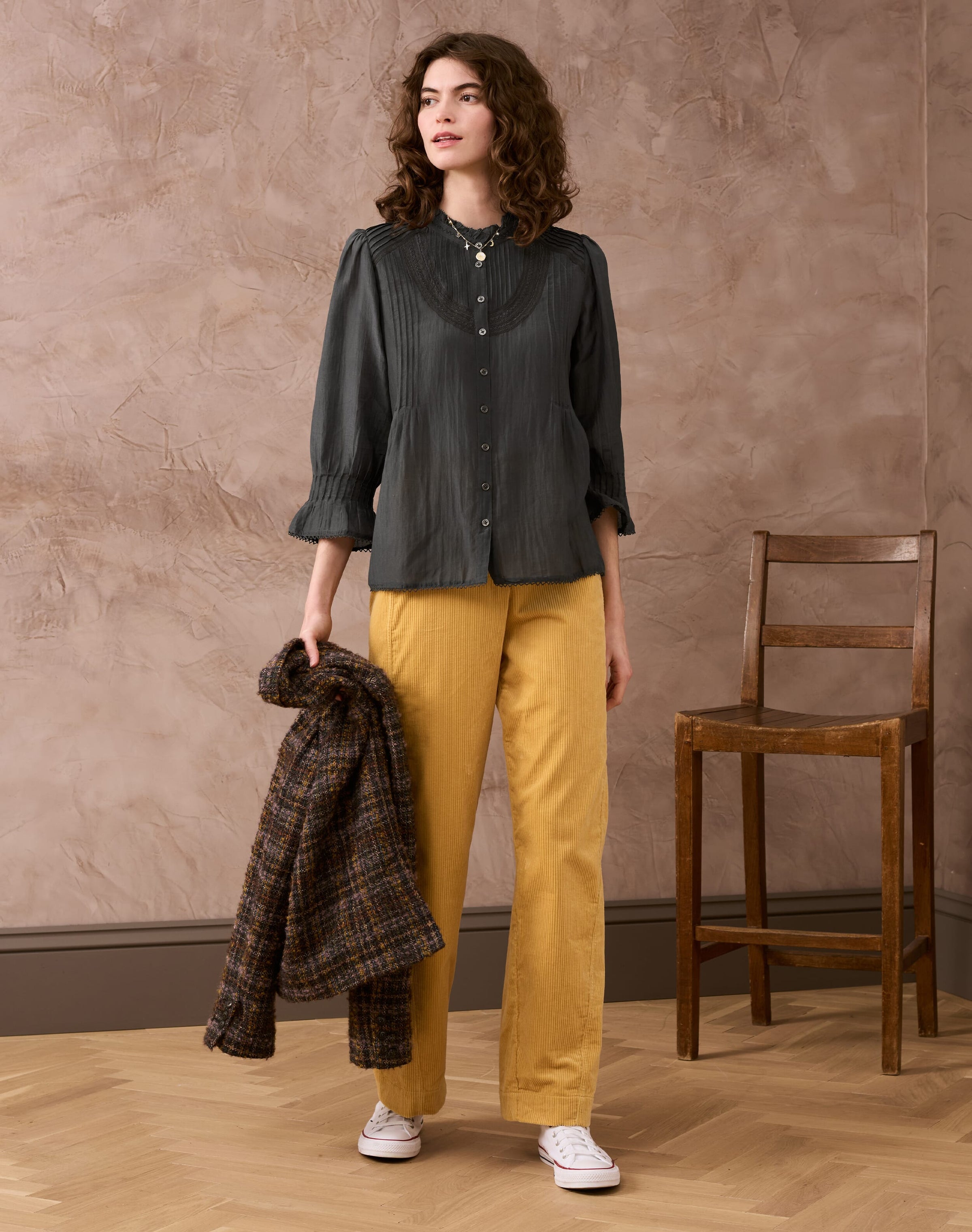 Silk Cotton Pintuck Blouse