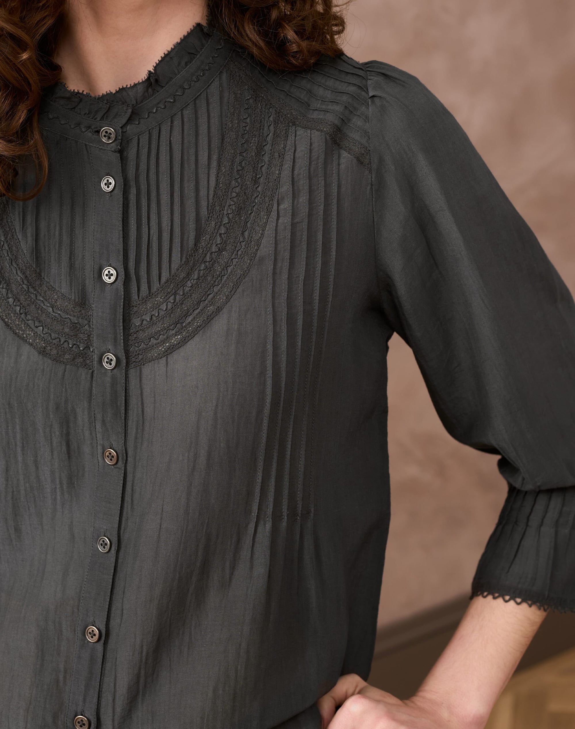 Silk Cotton Pintuck Blouse