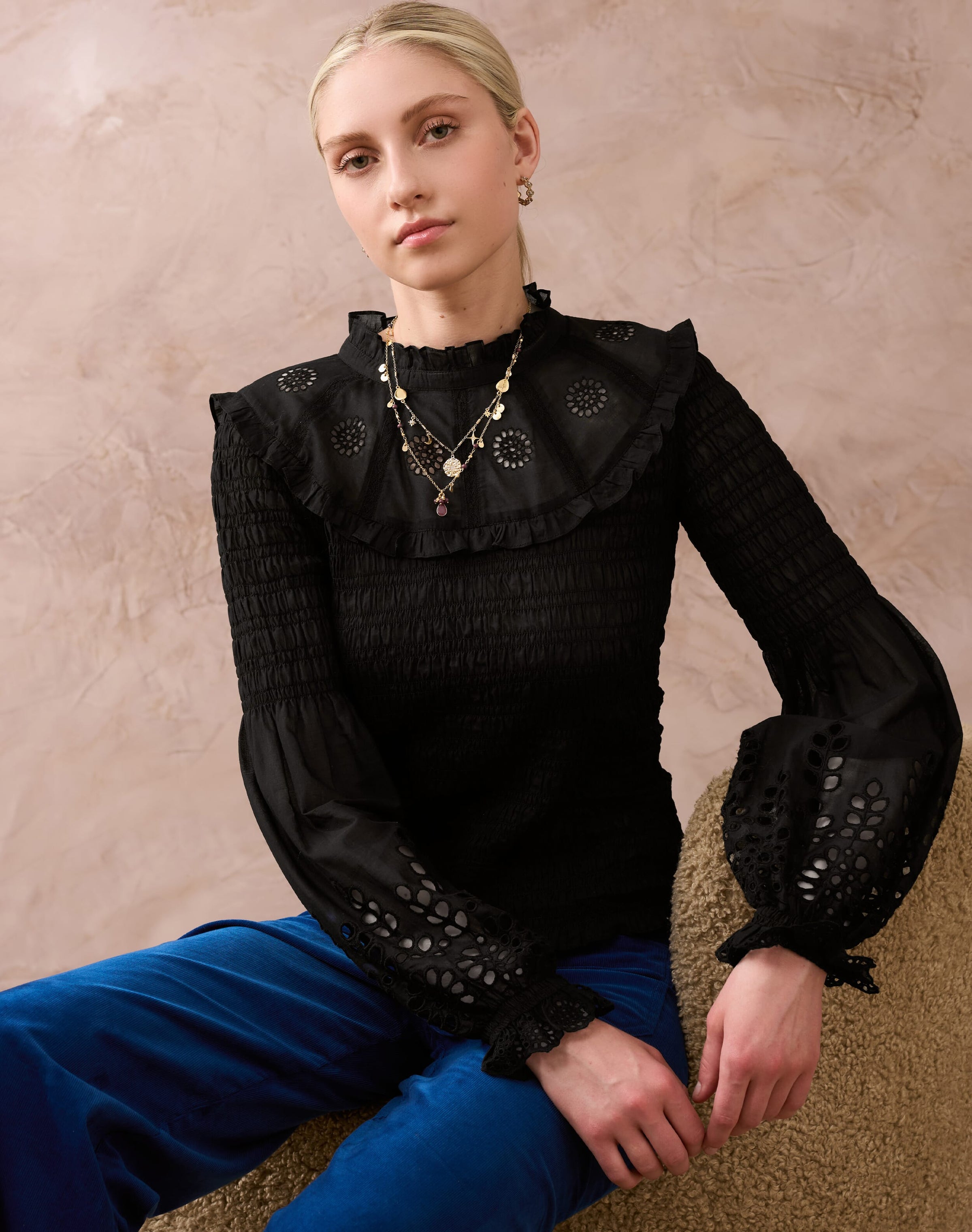 Organic Cotton Shirred Blouse