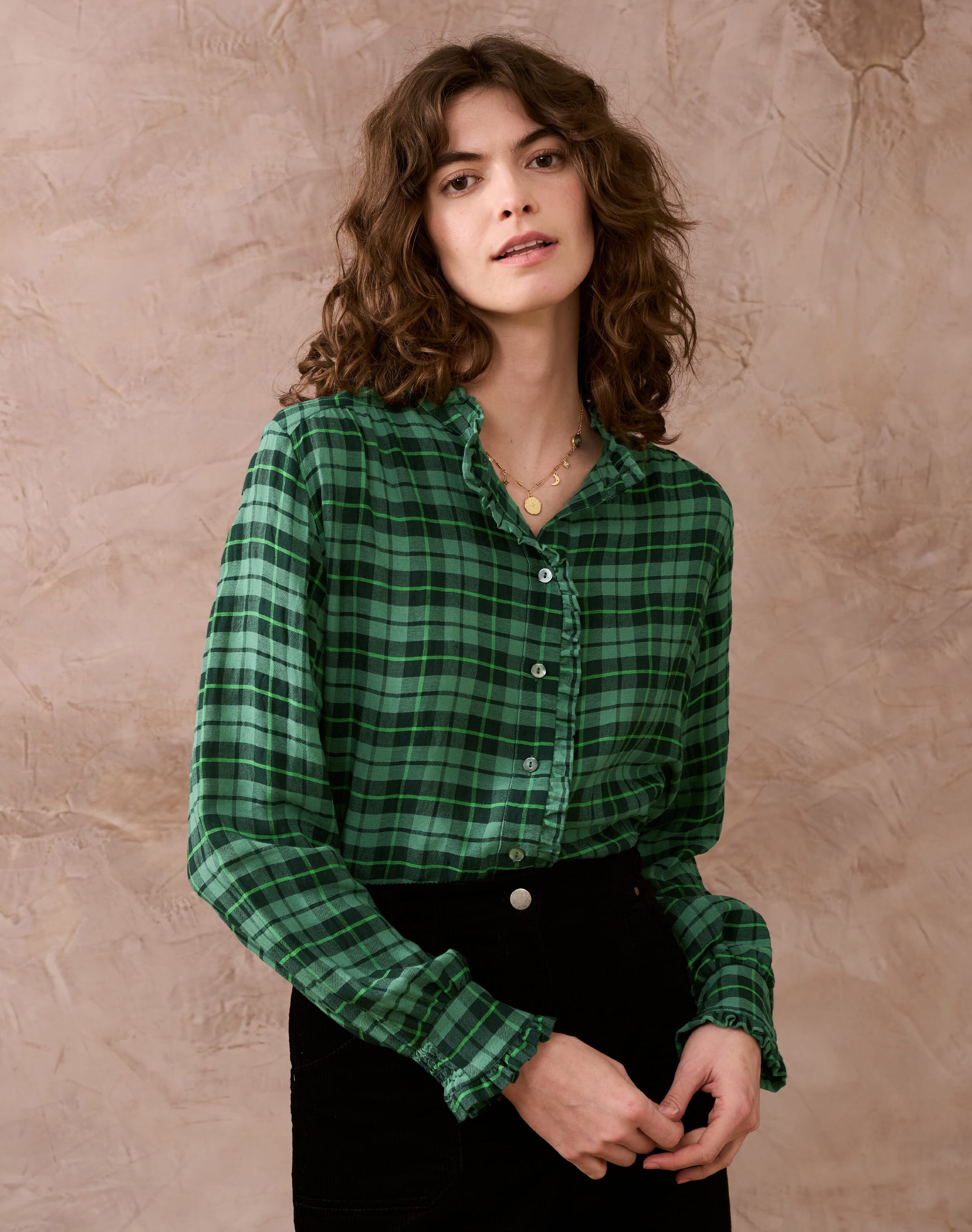 Plaid Frill Collar Blouse