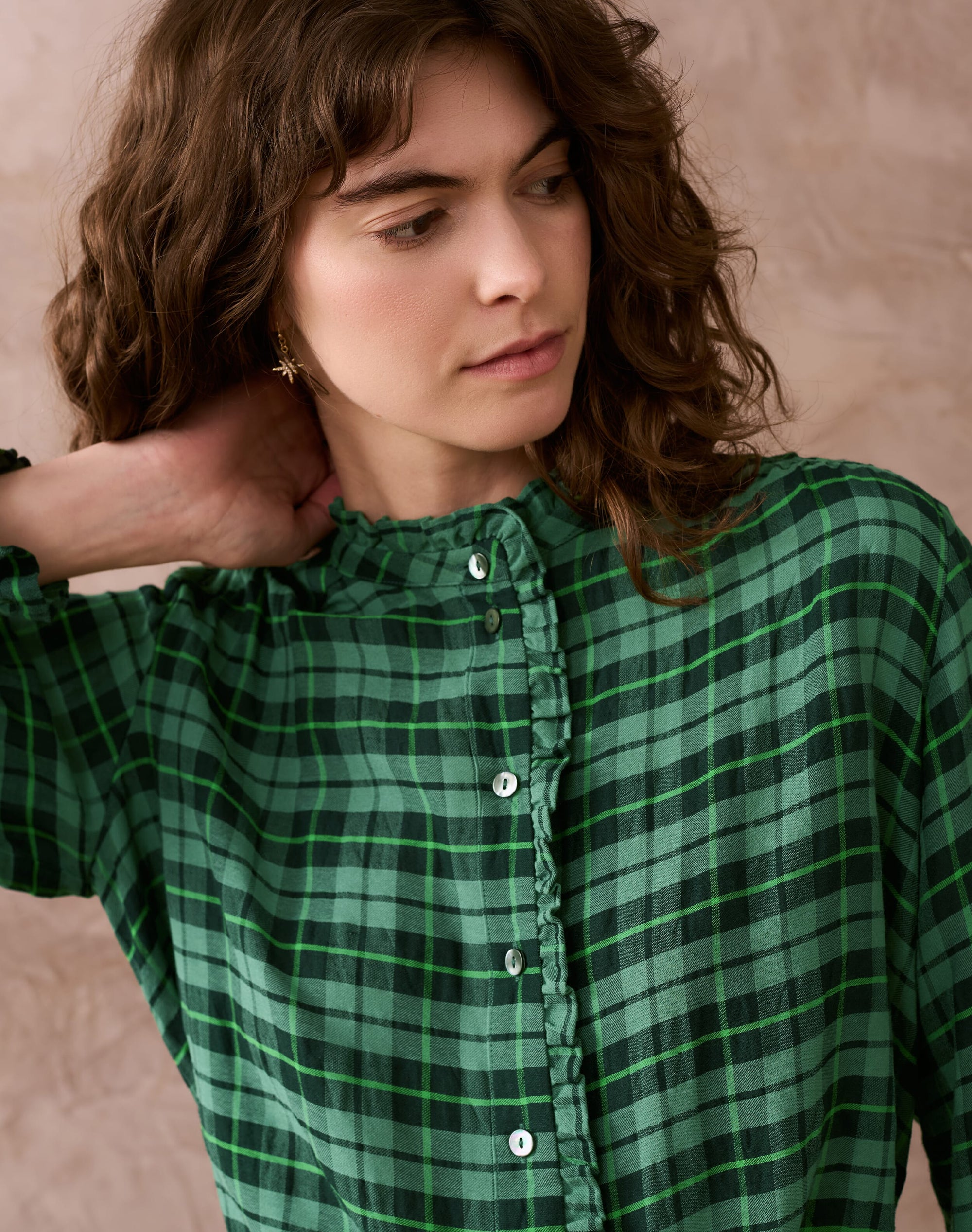 Plaid Frill Collar Blouse