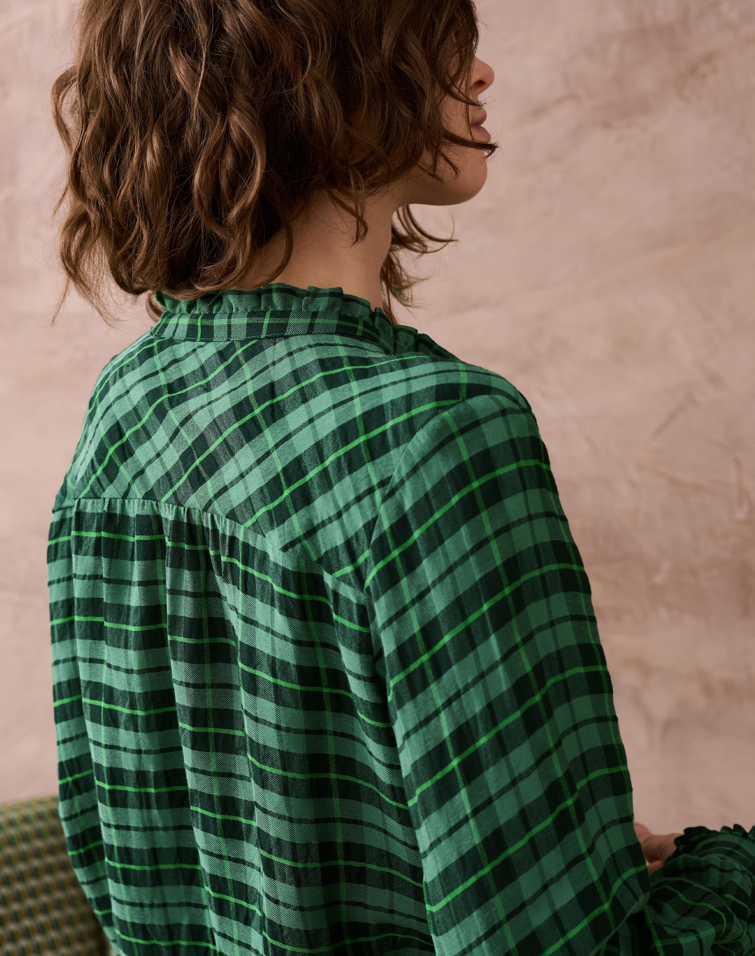 Plaid Frill Collar Blouse