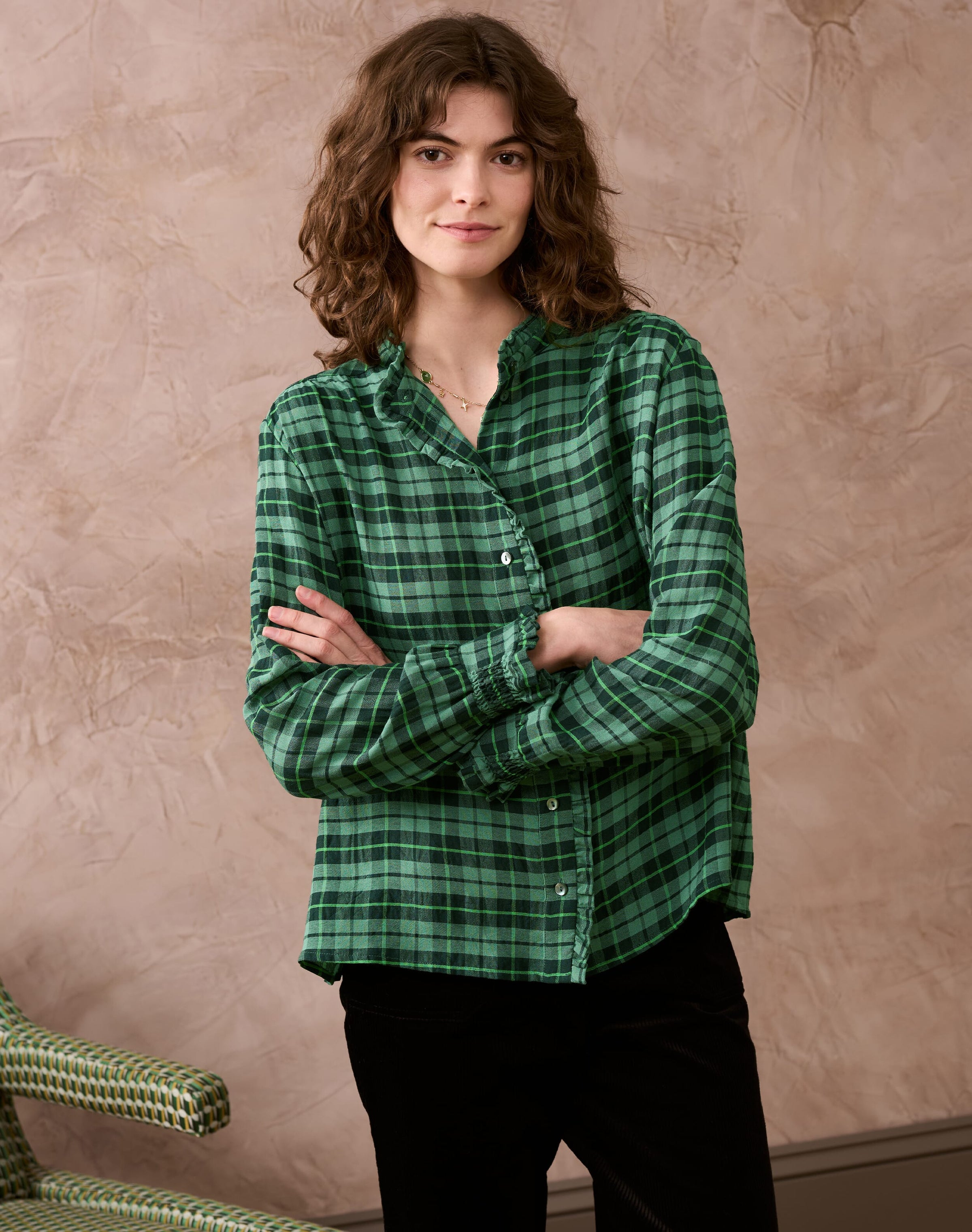 Plaid Frill Collar Blouse