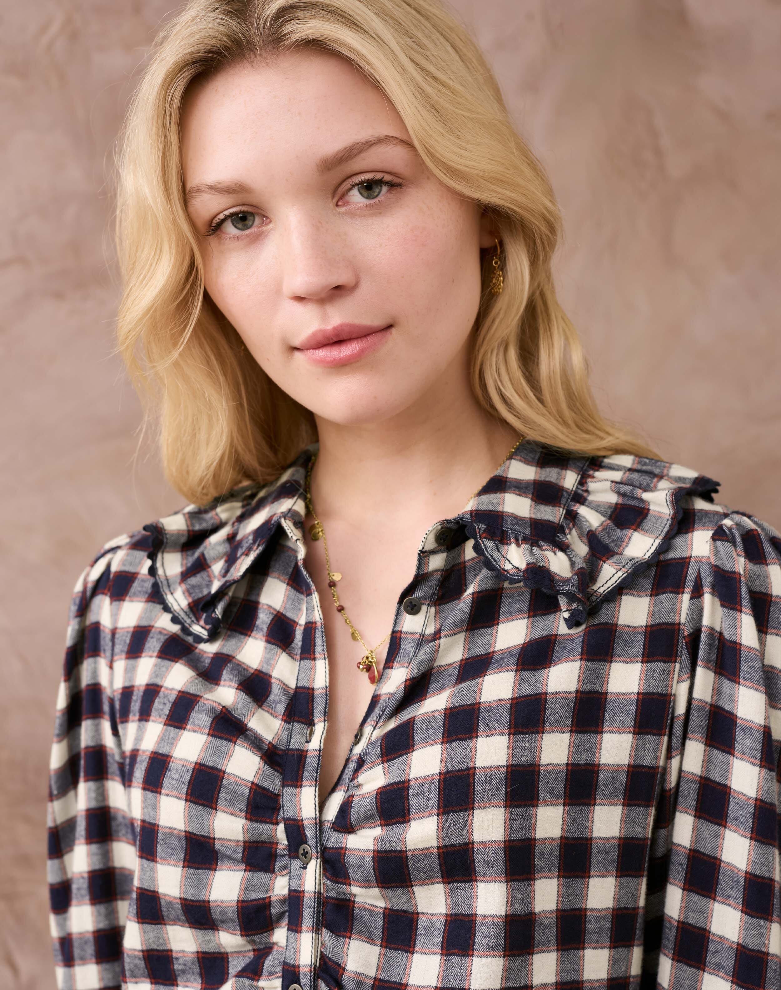 Brushed Cotton Check Ruched Shirt