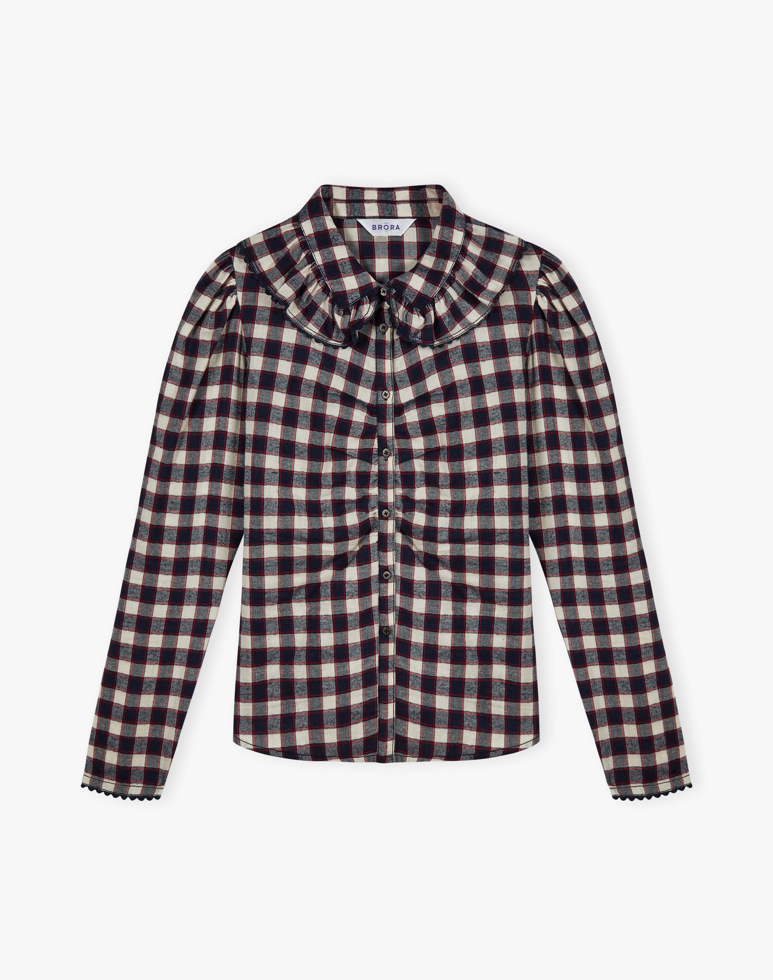 Brushed Cotton Check Ruched Shirt