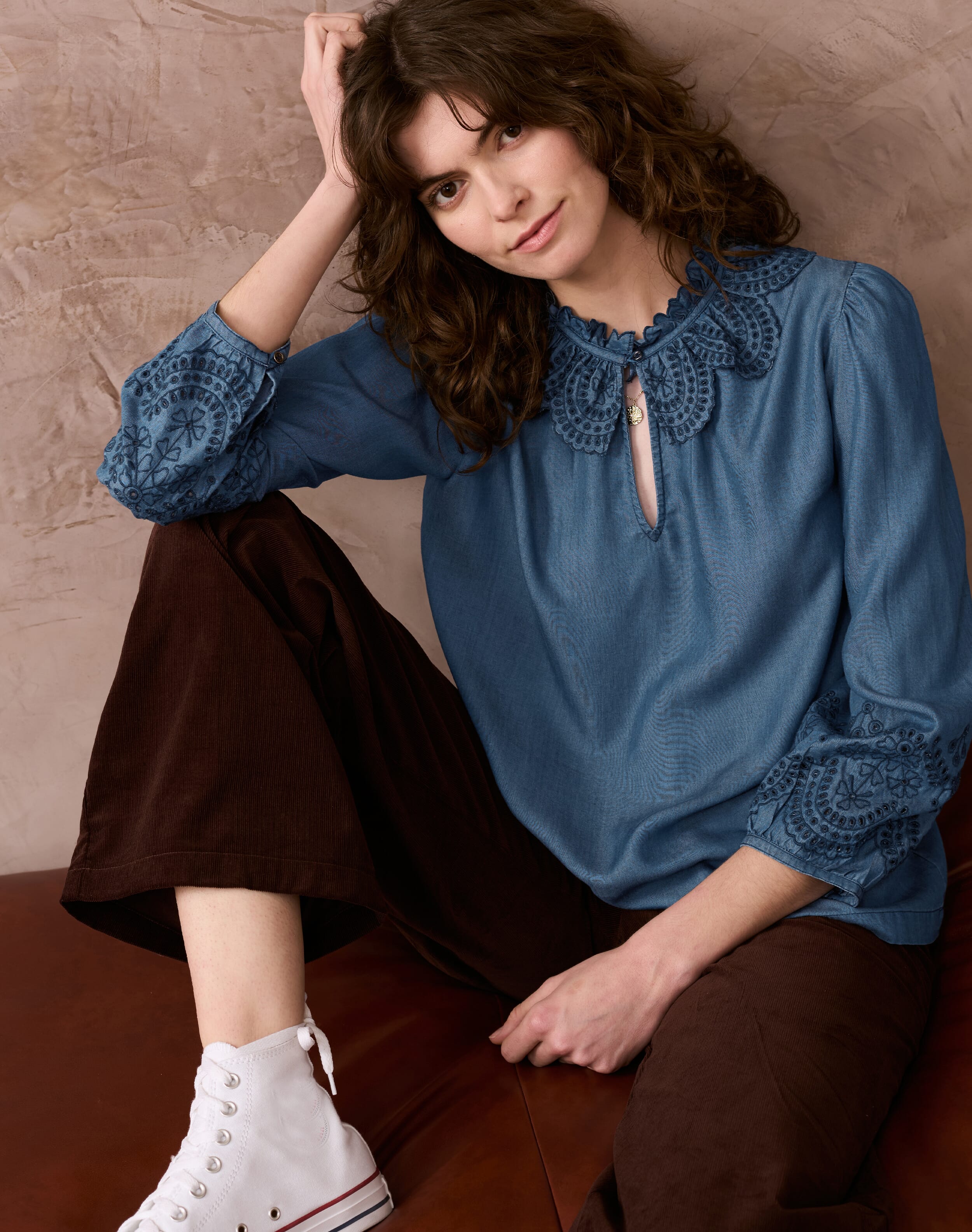 Broderie Anglaise Chambray Blouse