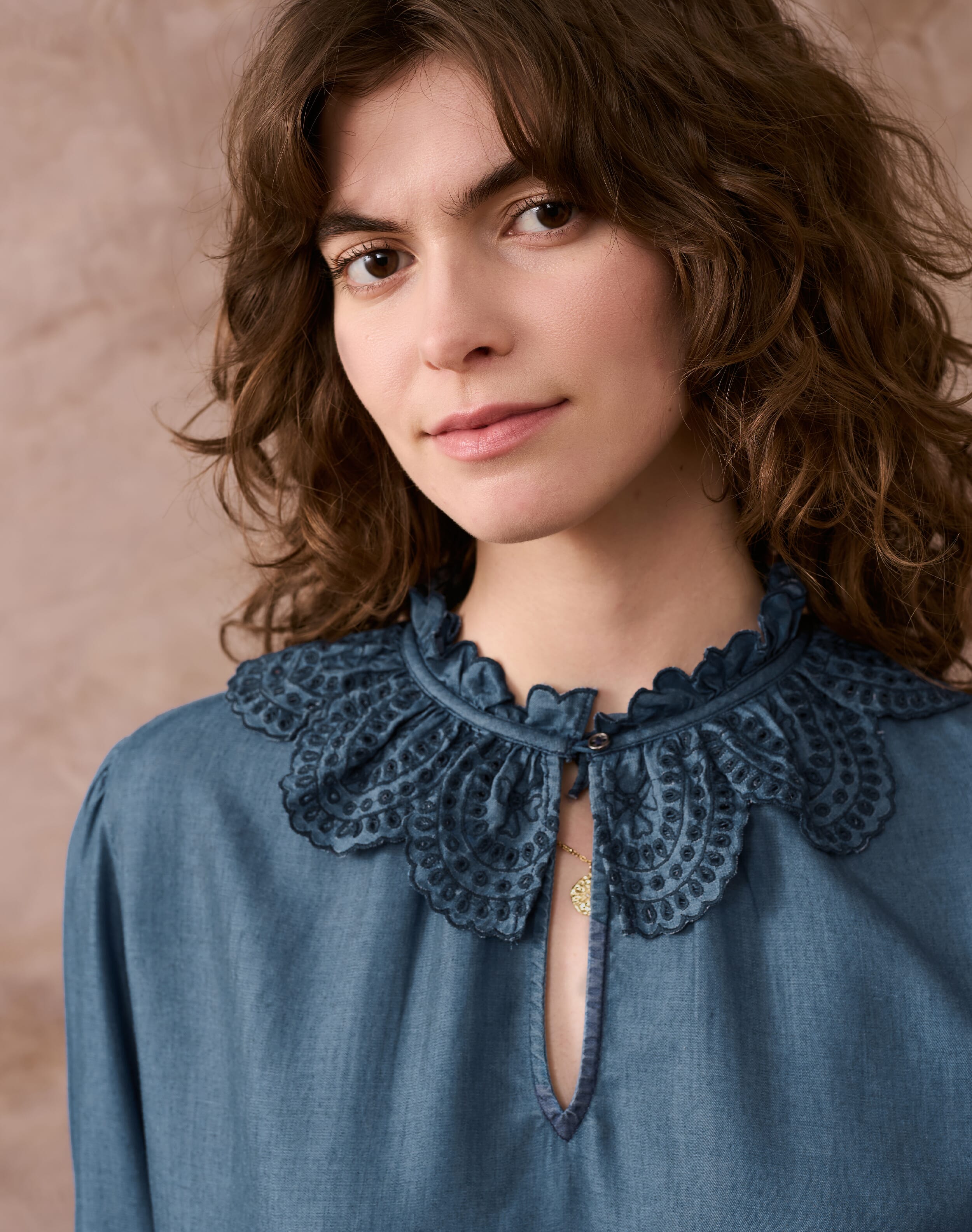 Broderie Anglaise Chambray Blouse