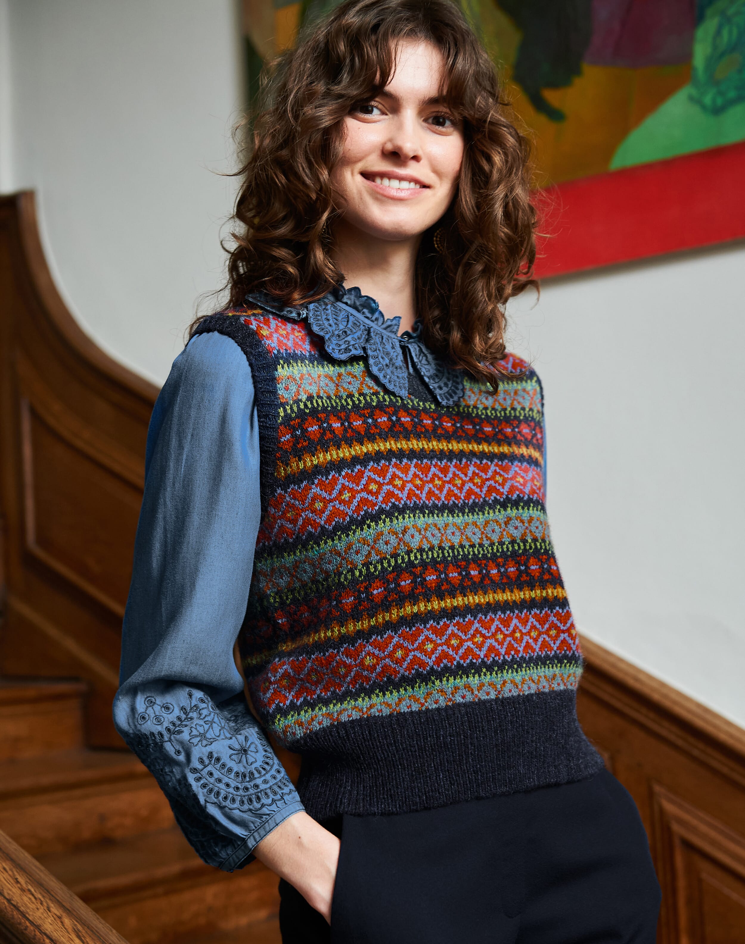 Broderie Anglaise Chambray Blouse