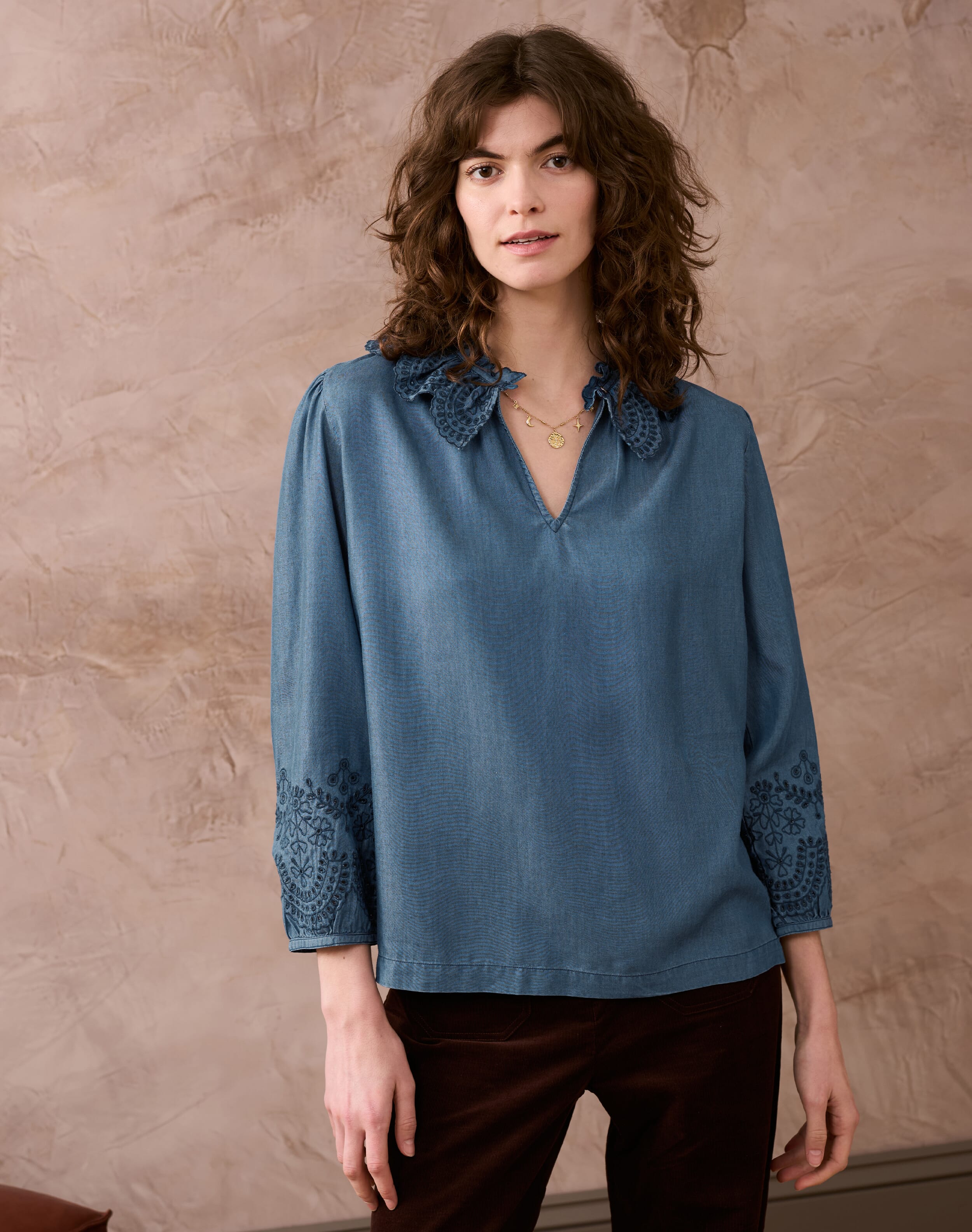 Broderie Anglaise Chambray Blouse