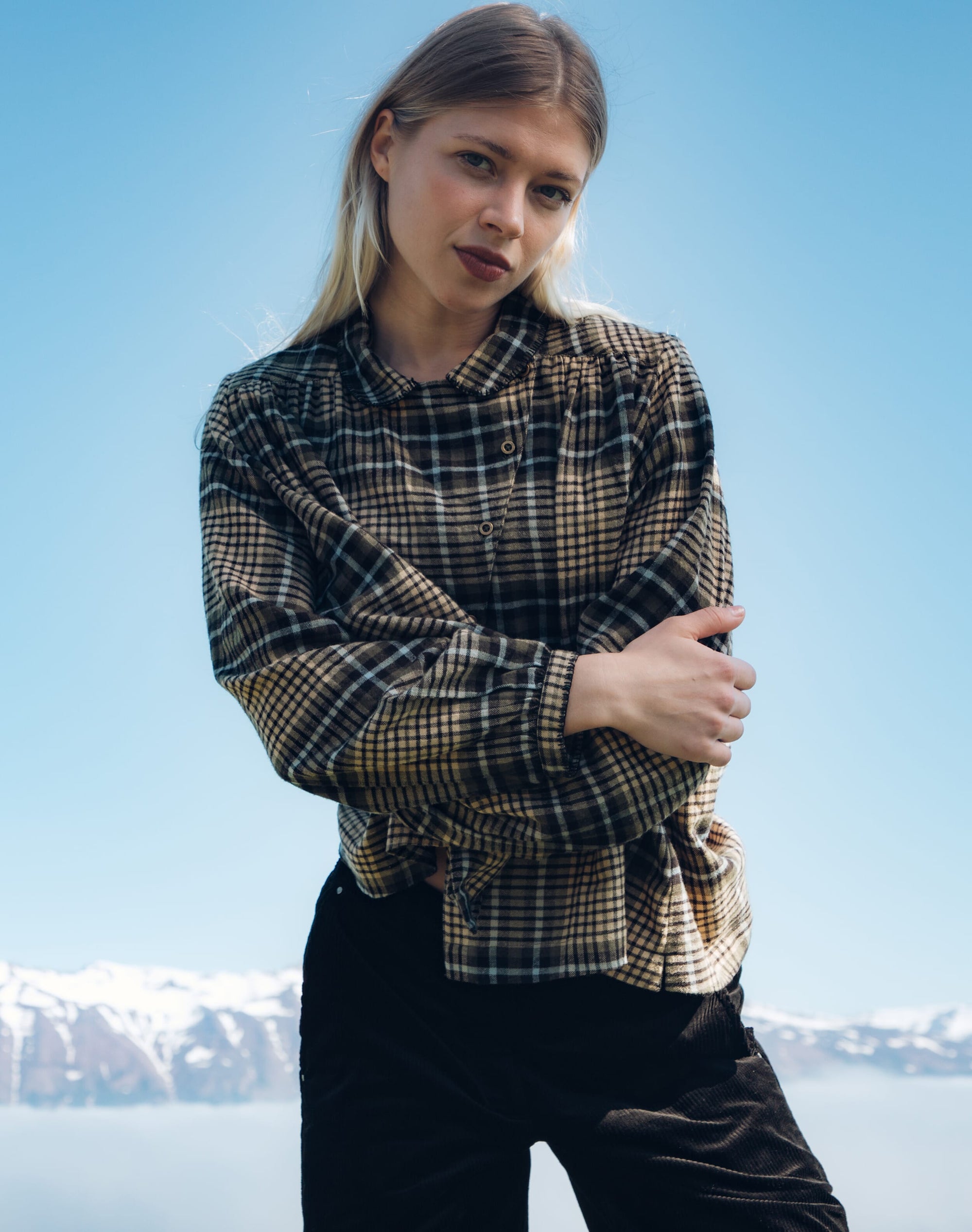 Brushed Cotton Check Smock Blouse