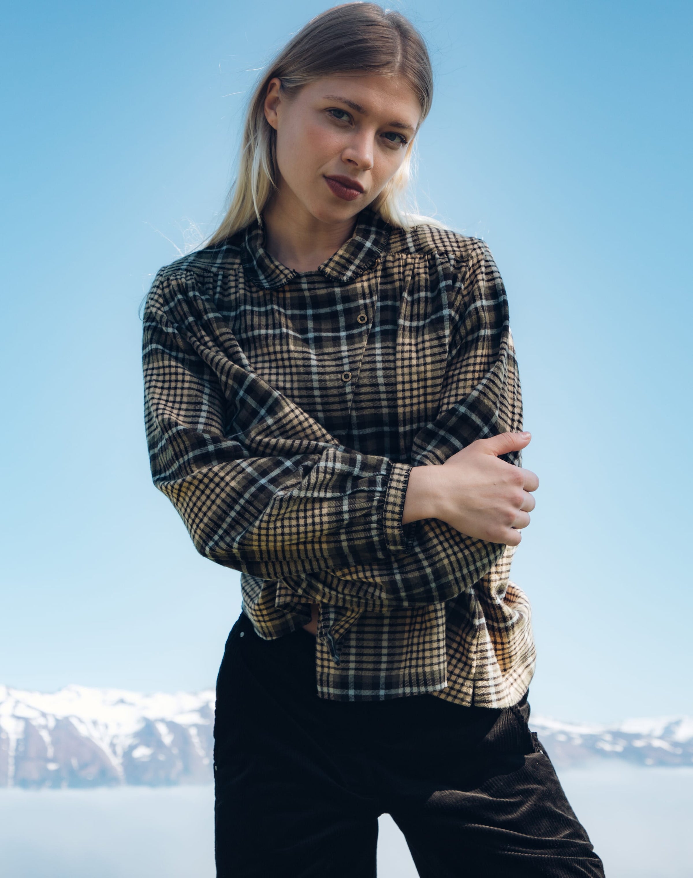 Brushed Cotton Check Smock Blouse