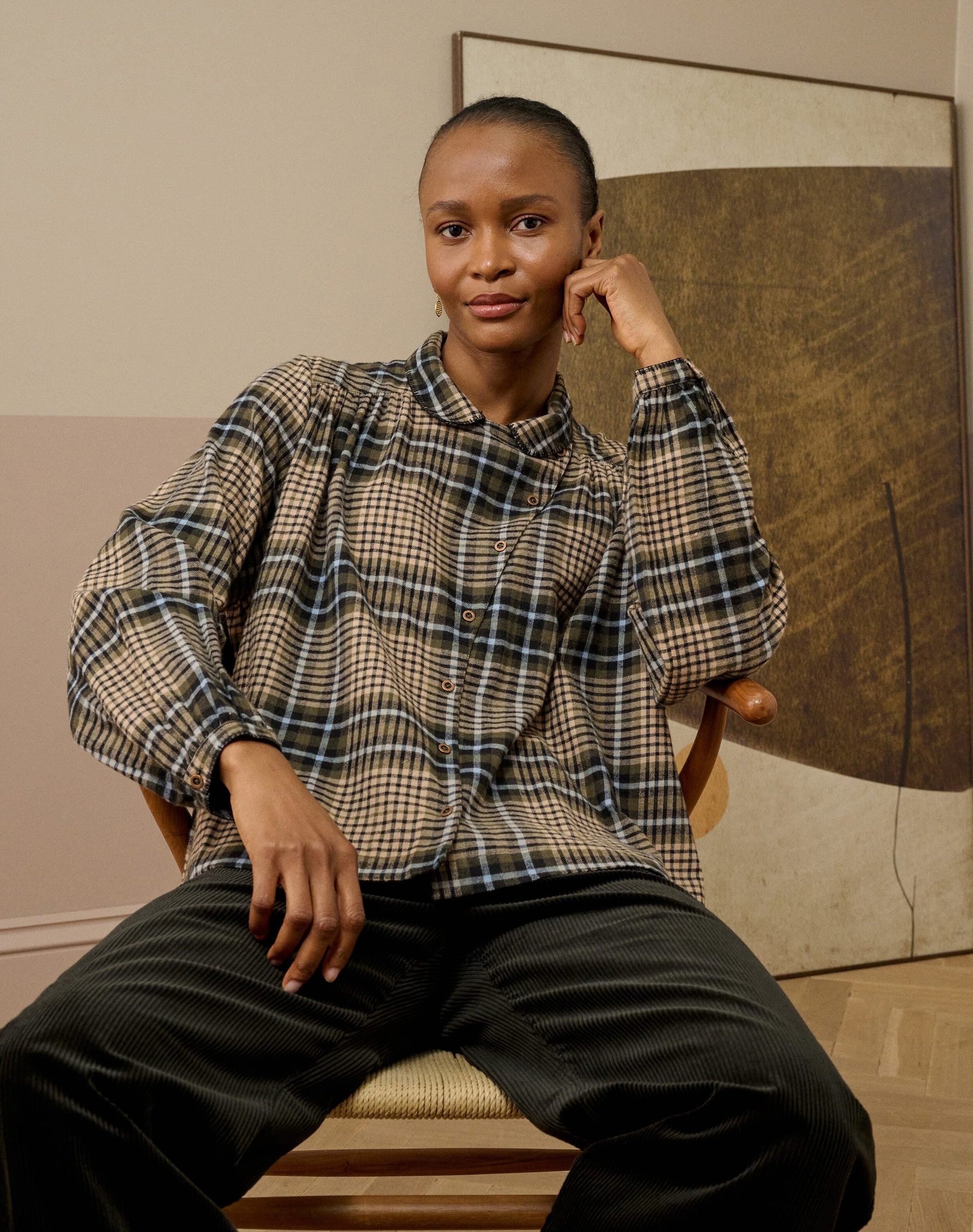 Brushed Cotton Check Smock Blouse