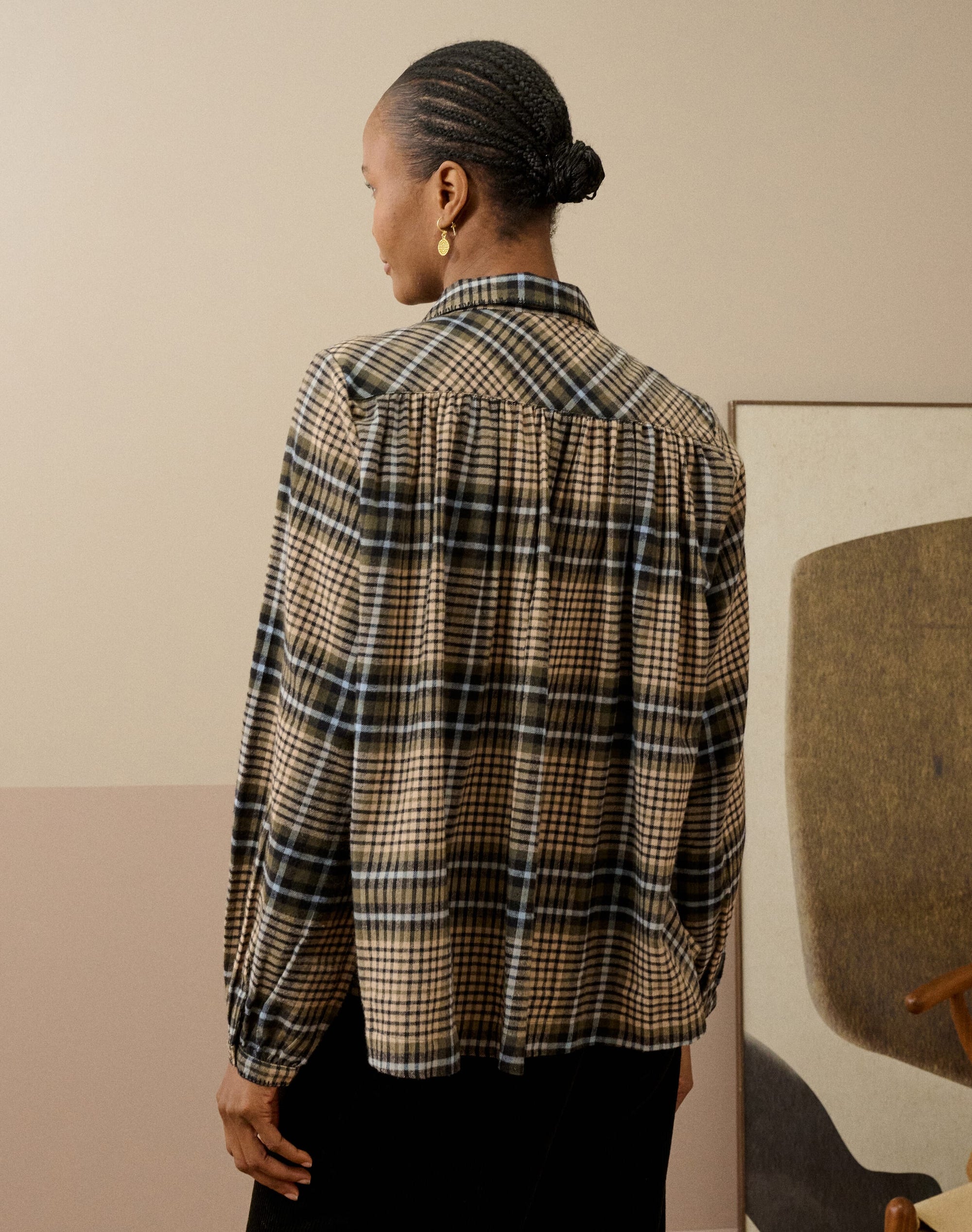 Brushed Cotton Check Smock Blouse