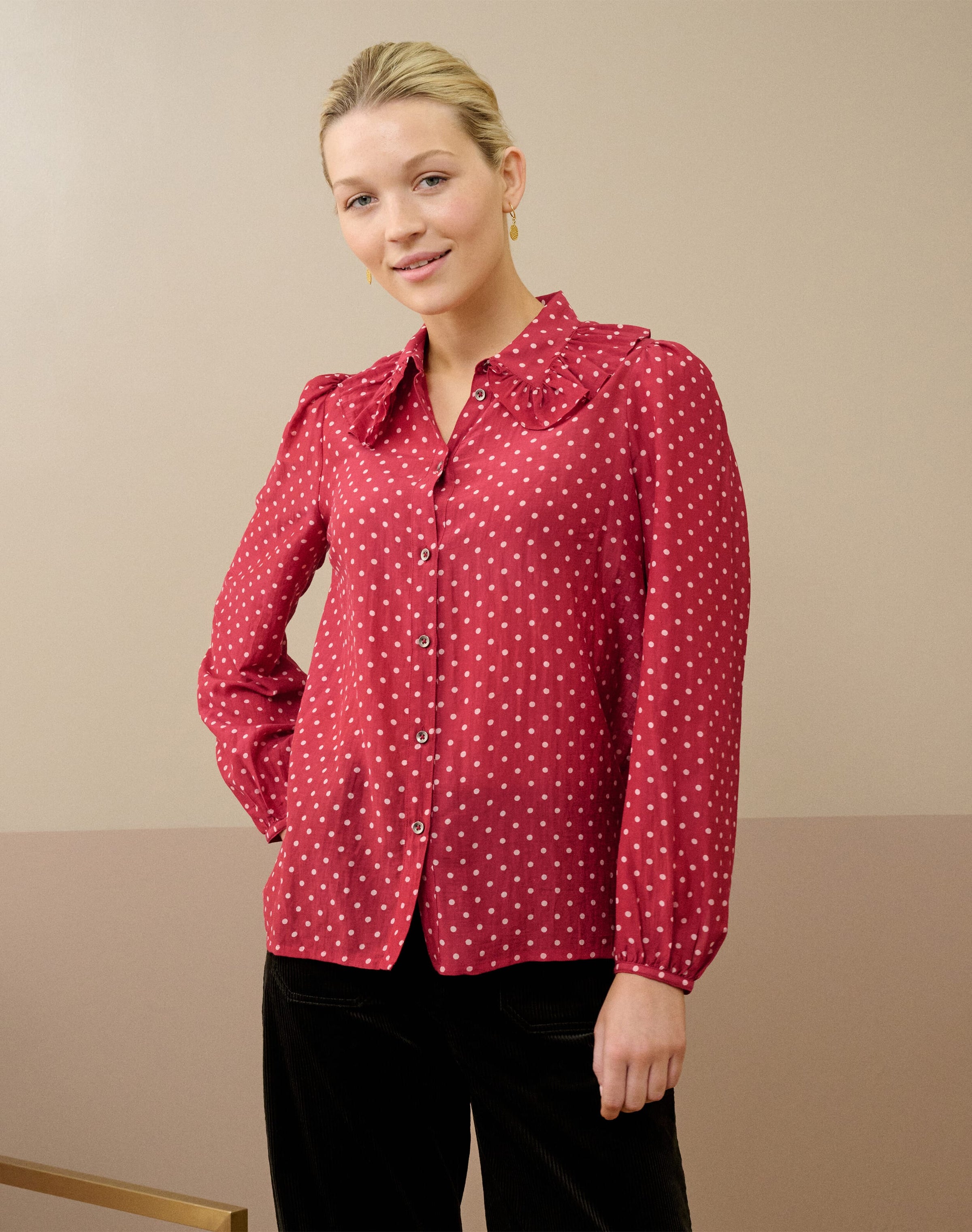 Silk Cotton Polka Dot Print Blouse
