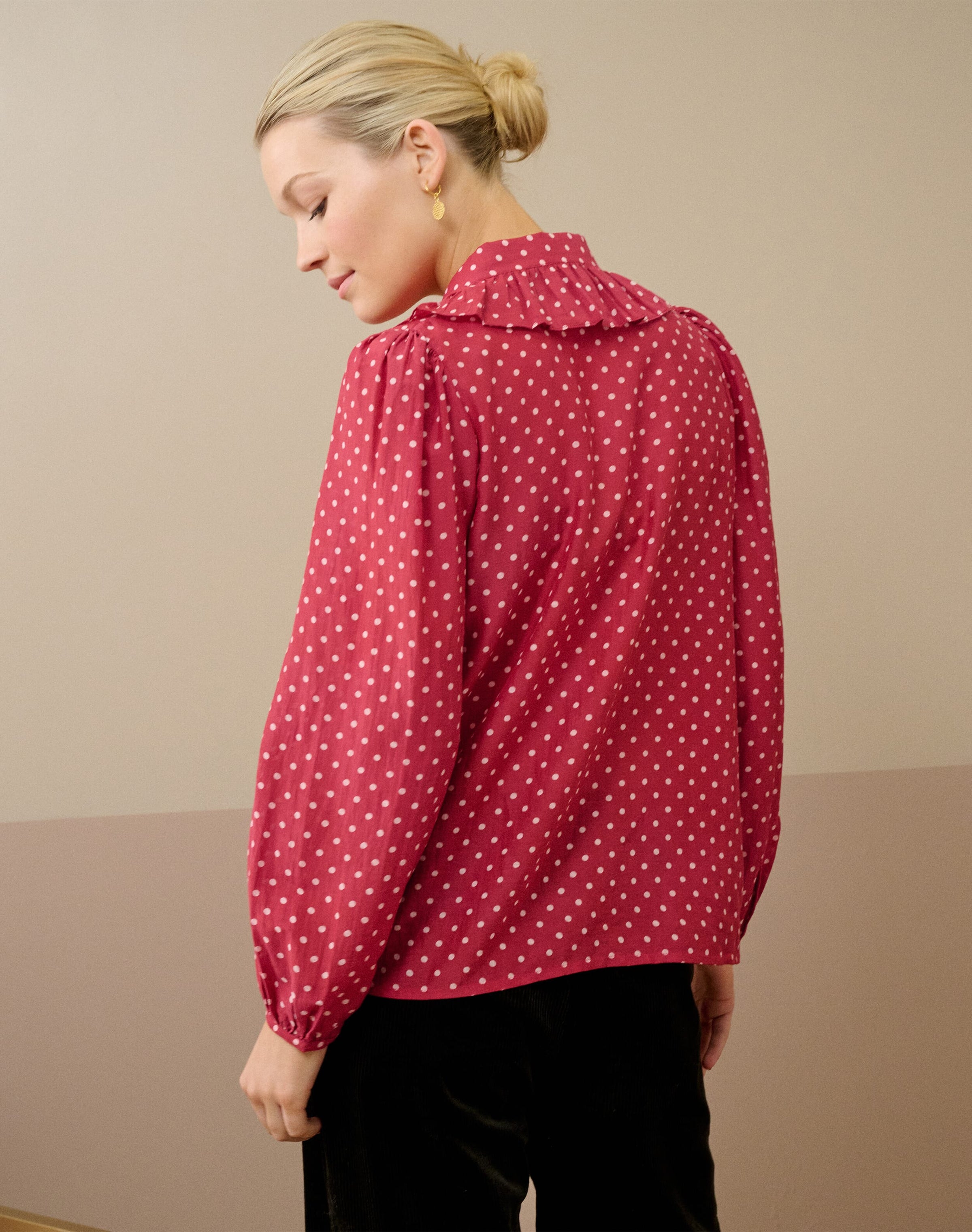 Silk Cotton Polka Dot Print Blouse