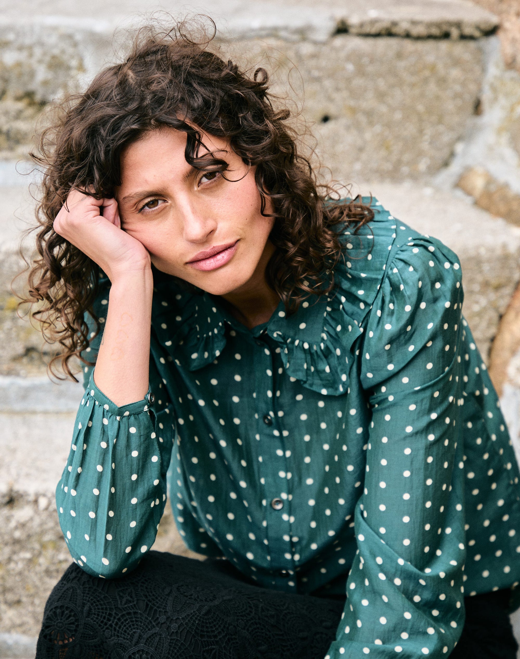 Silk Cotton Polka Dot Print Blouse