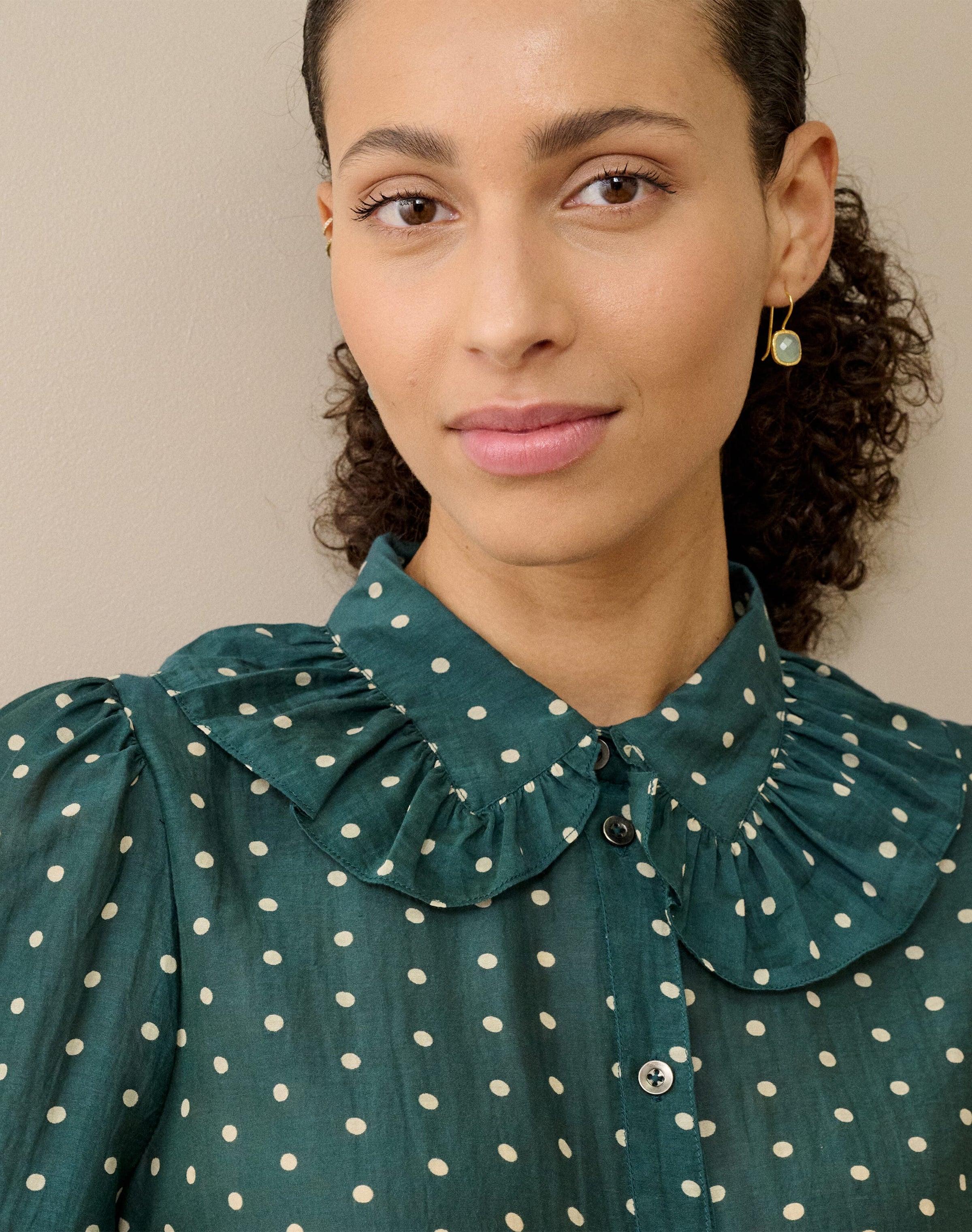 Silk Cotton Polka Dot Print Blouse