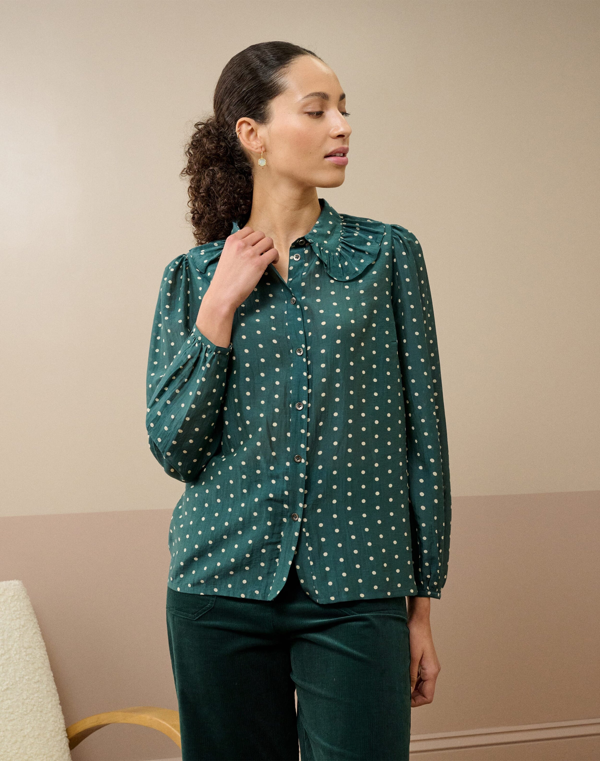 Silk Cotton Polka Dot Print Blouse