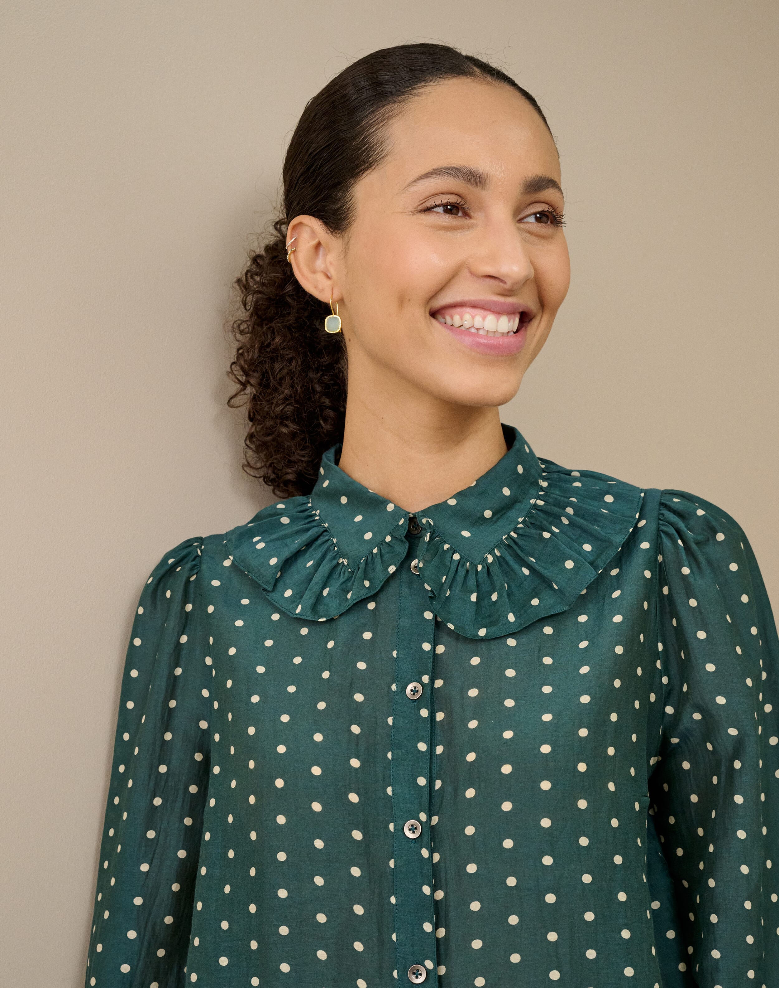 Silk Cotton Polka Dot Print Blouse