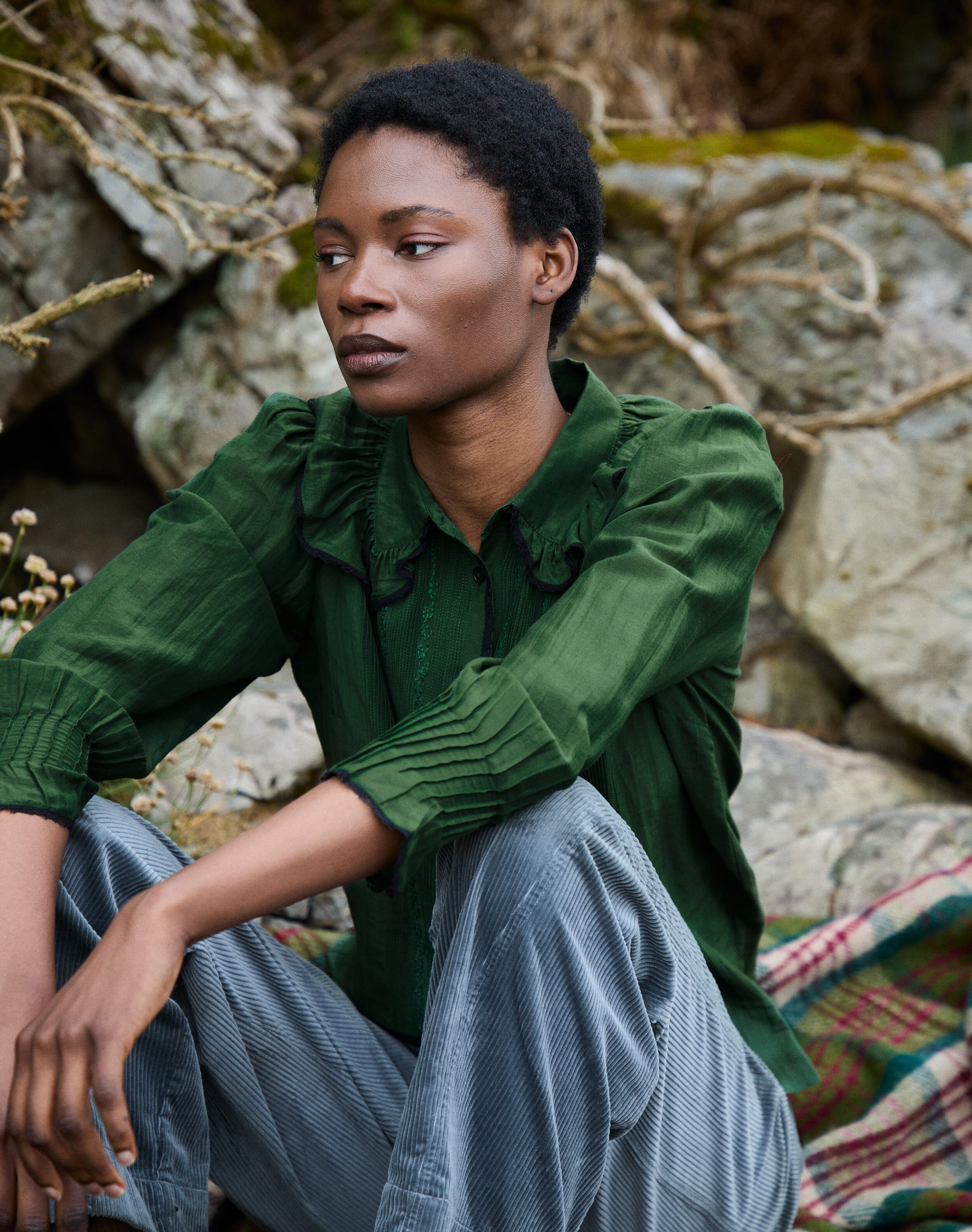 Silk Cotton Frill Collar Shirt