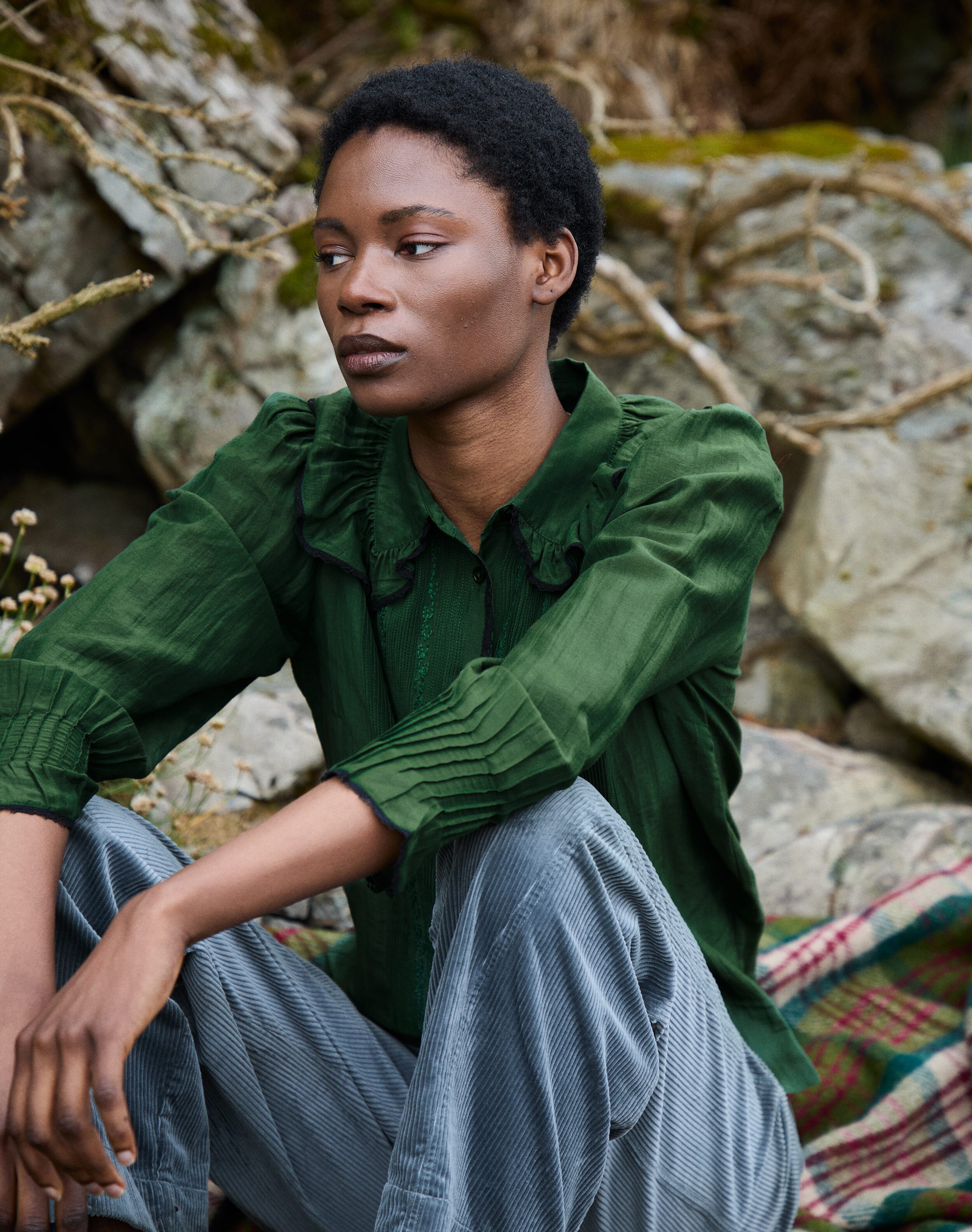 Silk Cotton Frill Collar Shirt