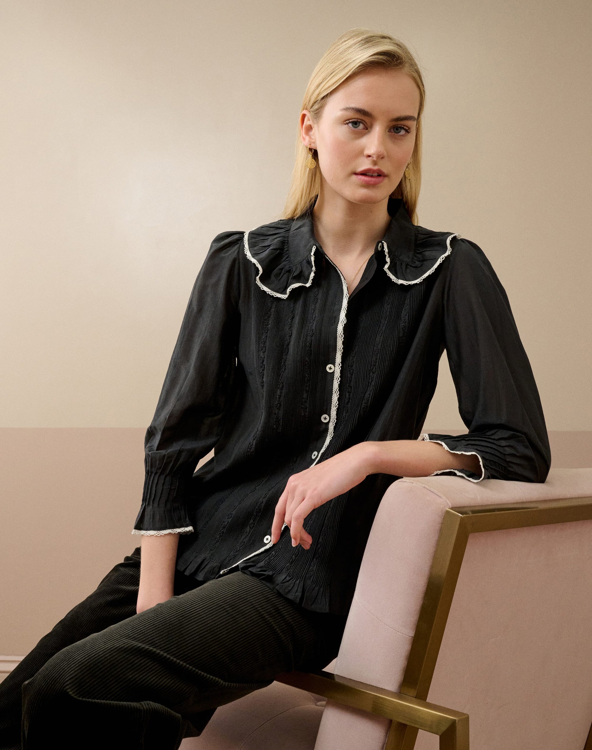 Silk Cotton Frill Collar Shirt
