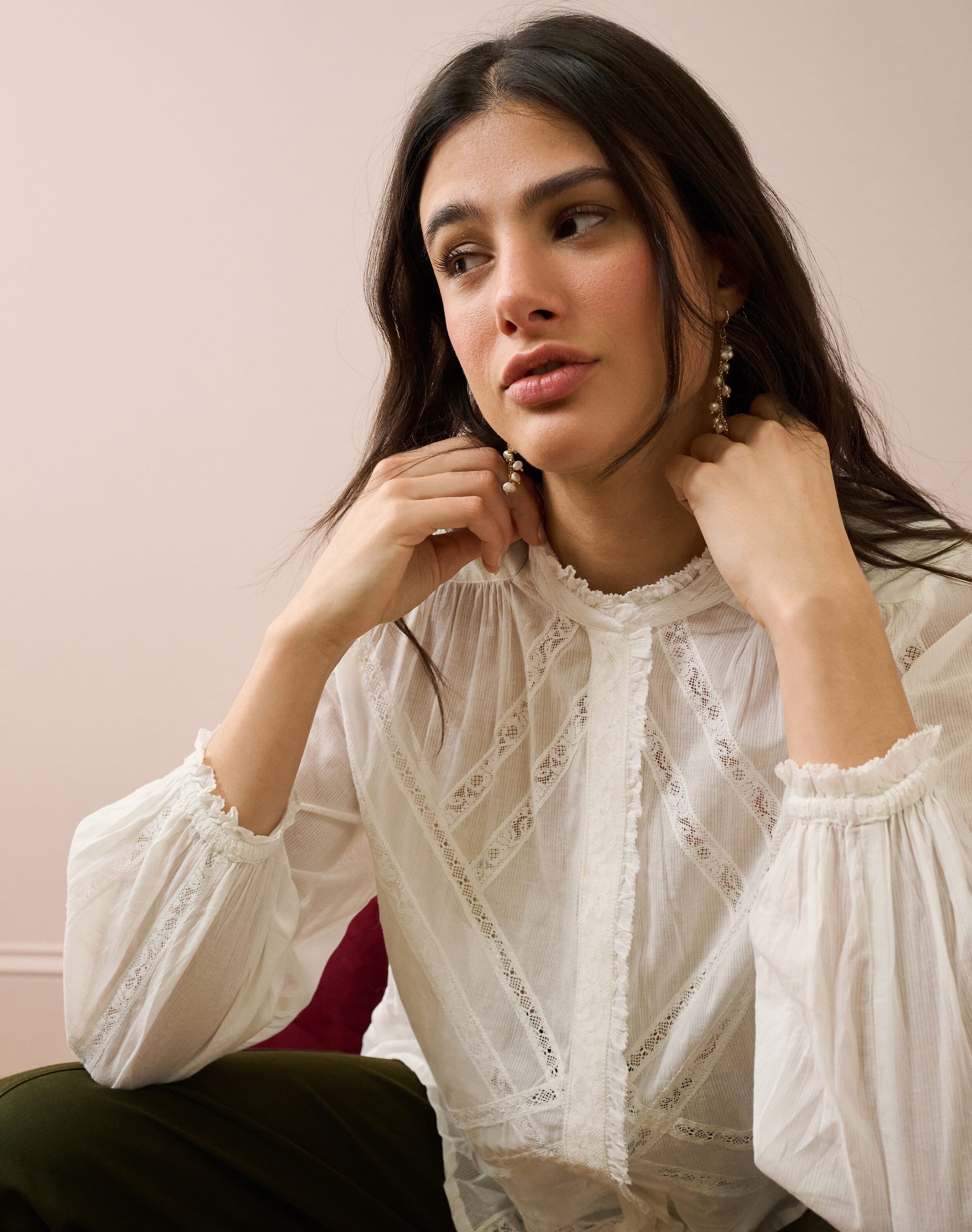 Organic Cotton Lace Smock Blouse